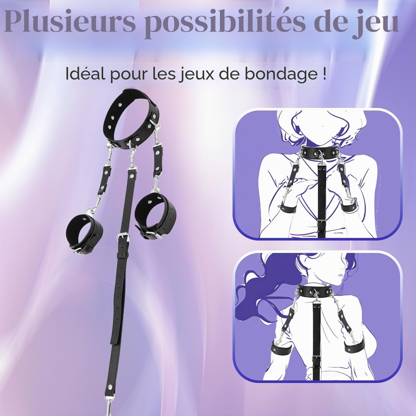 Crochet Anal Kit de Bondage BDSM Sexuel Pour femme Avec menottes réglables Collier en cuir SM Kit de bondage fétiche Jouet sexuel Pour homme Jouets anaux