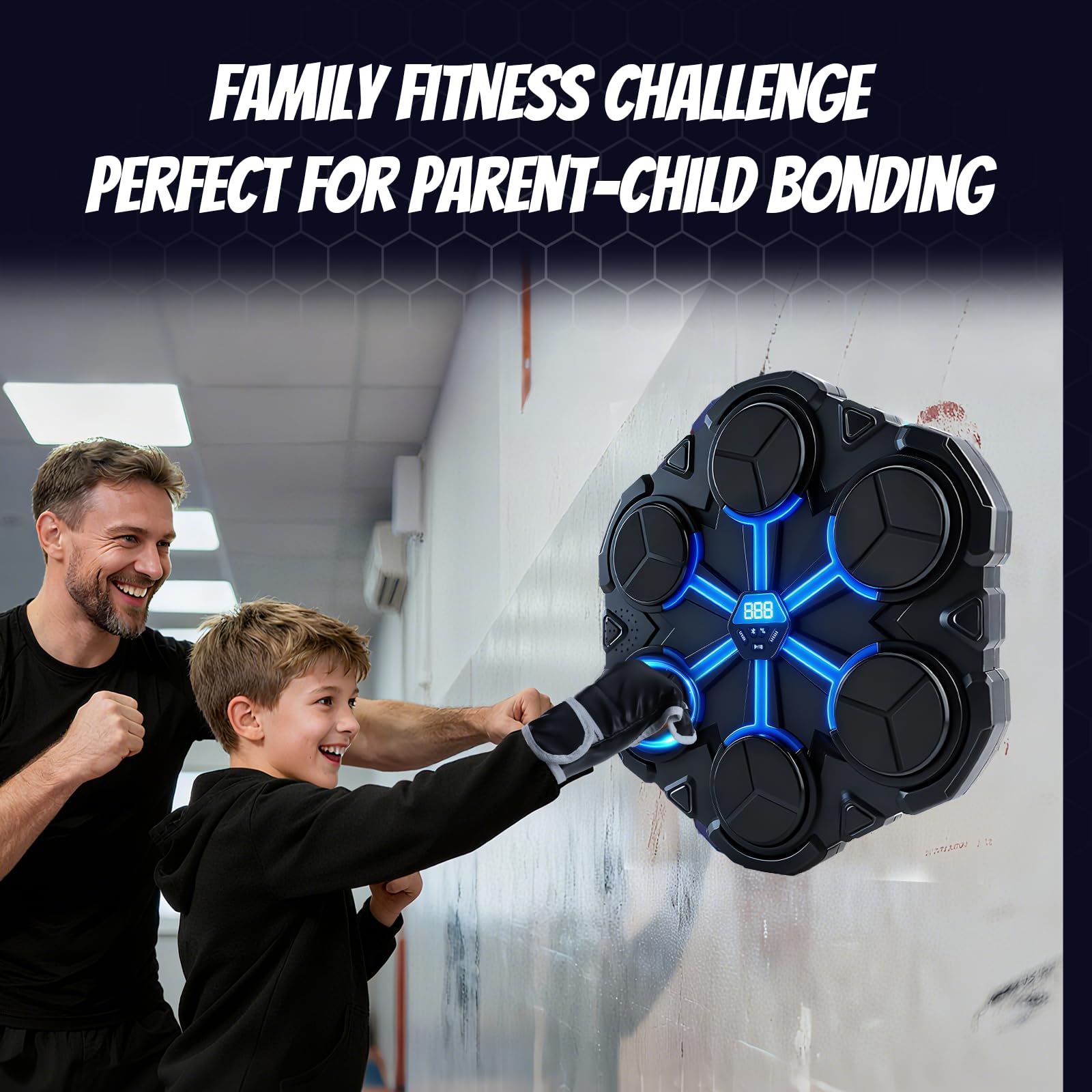 Entrenador de boxeo musical Bluetooth con luces LED, saco de boxeo de silicona de 9 niveles, montaje en pared, juego de fitness con guantes, 3 modos, regalo para adultos/niños, regalo para Navidad