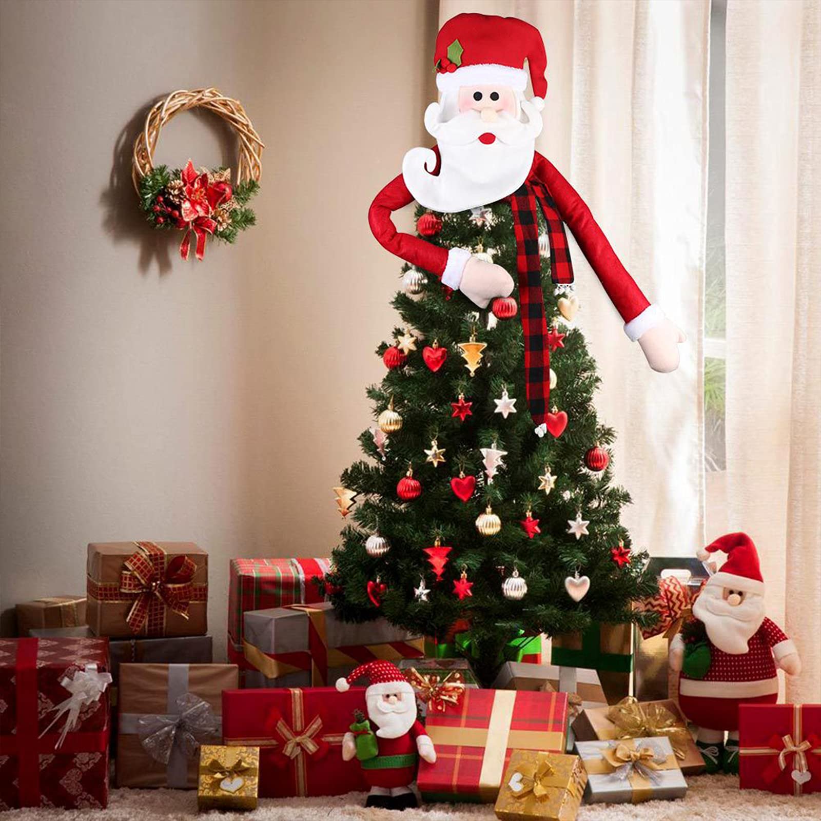 Albero di Natale a Forma di Cappello di Babbo Natale, 240 cm, 1500 Rami, Rosso e Bianco