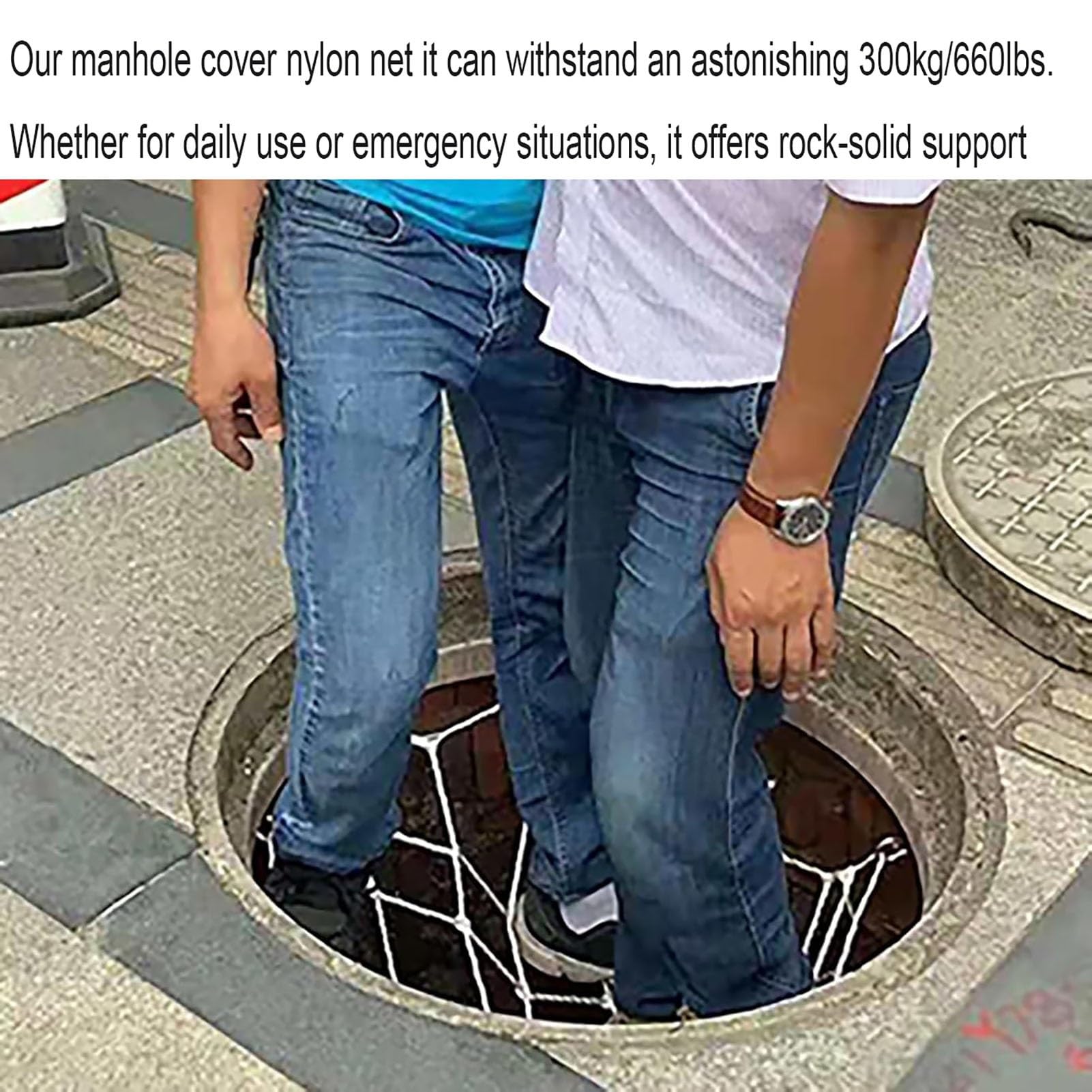 Szambo Sewa Well Round Protect, uniwersalna pokrywa włazu, bezpieczna lina siatkowa do miejskich obszarów bocznych, sznurowadeł, trawy, średnica 35.8in / 91 cm