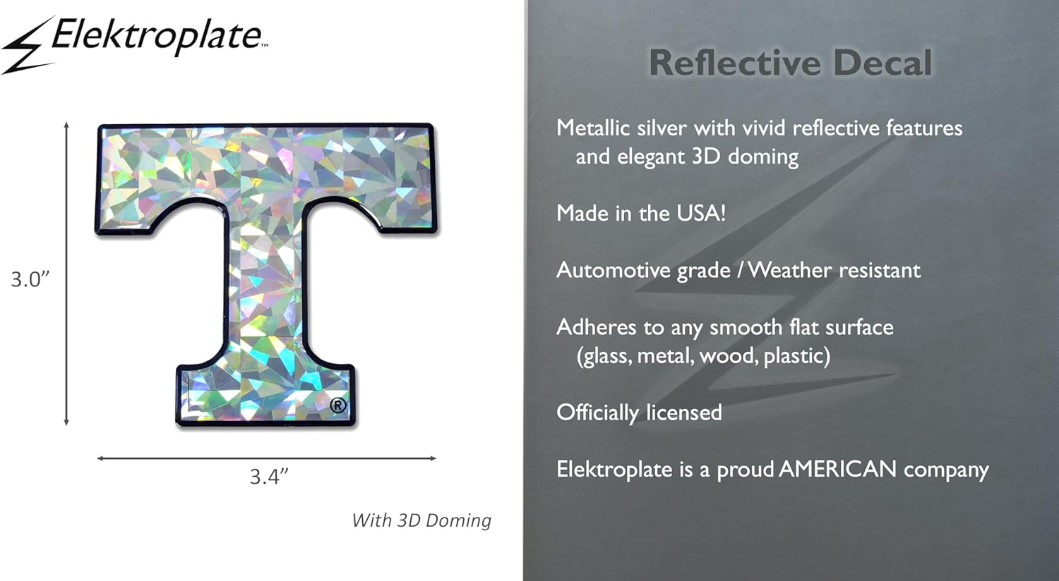 Elektroplate Officially Licensed University of Tennessee Silver Reflective Decal | Premium 3D Doming All Weather Sticker for Car, Water Bottle, Laptop, Window, Cooler, Phone | Made in The USA - Image 7