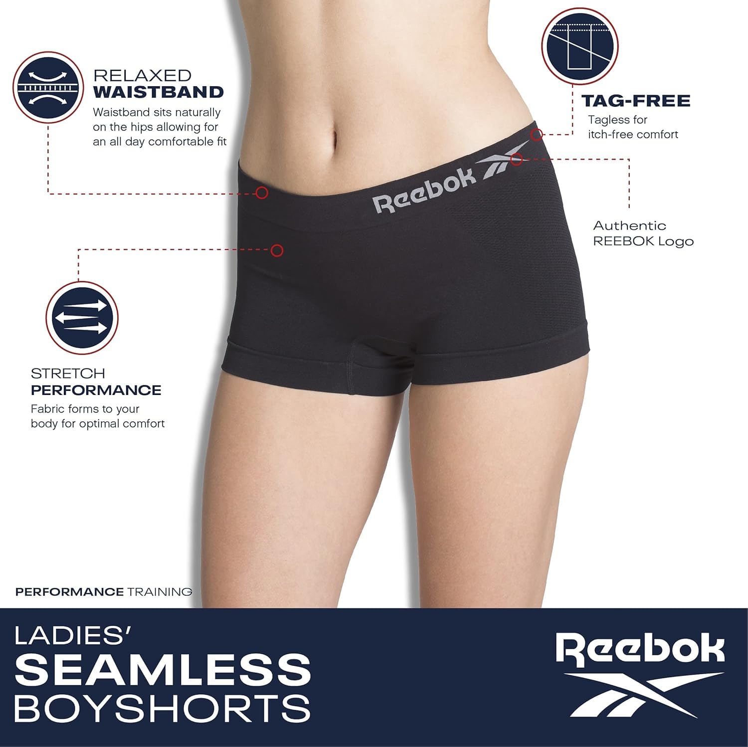 Reebok Damen Boyshorts Unterwäsche – 10 Stück, Stretch, nahtlose Unterwäsche für Frauen, 10,2 cm Schrittlänge, ohne Etikett