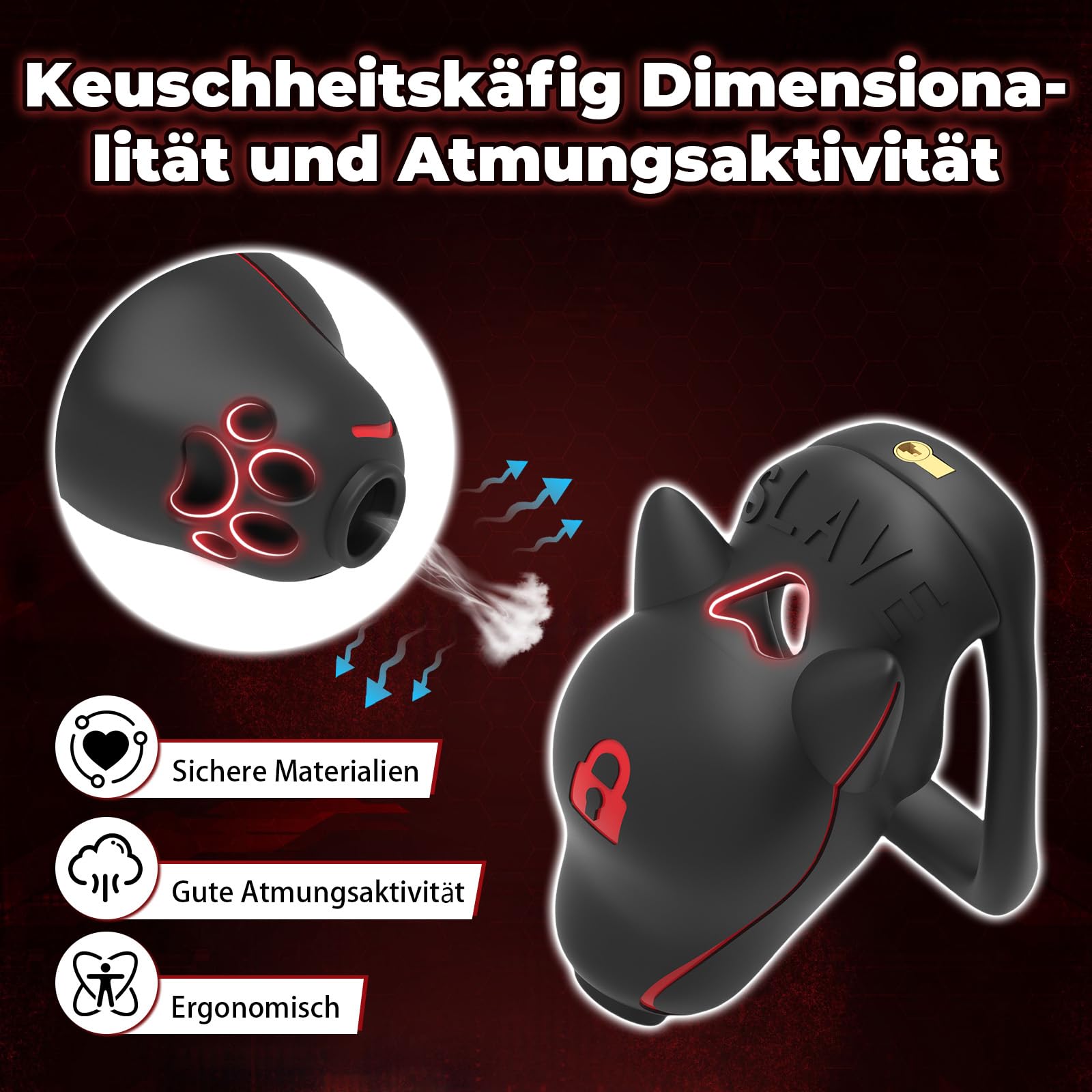 Sex Toýs Homme Cage de Chasteté pour Pénis avec 4 Anneaux Incurvés Cage Chastetée Tête de Chien avec Serrure et Ceinture Chastity Cage Légère en Résine pour la Contention du Pénis (A+Belt)
