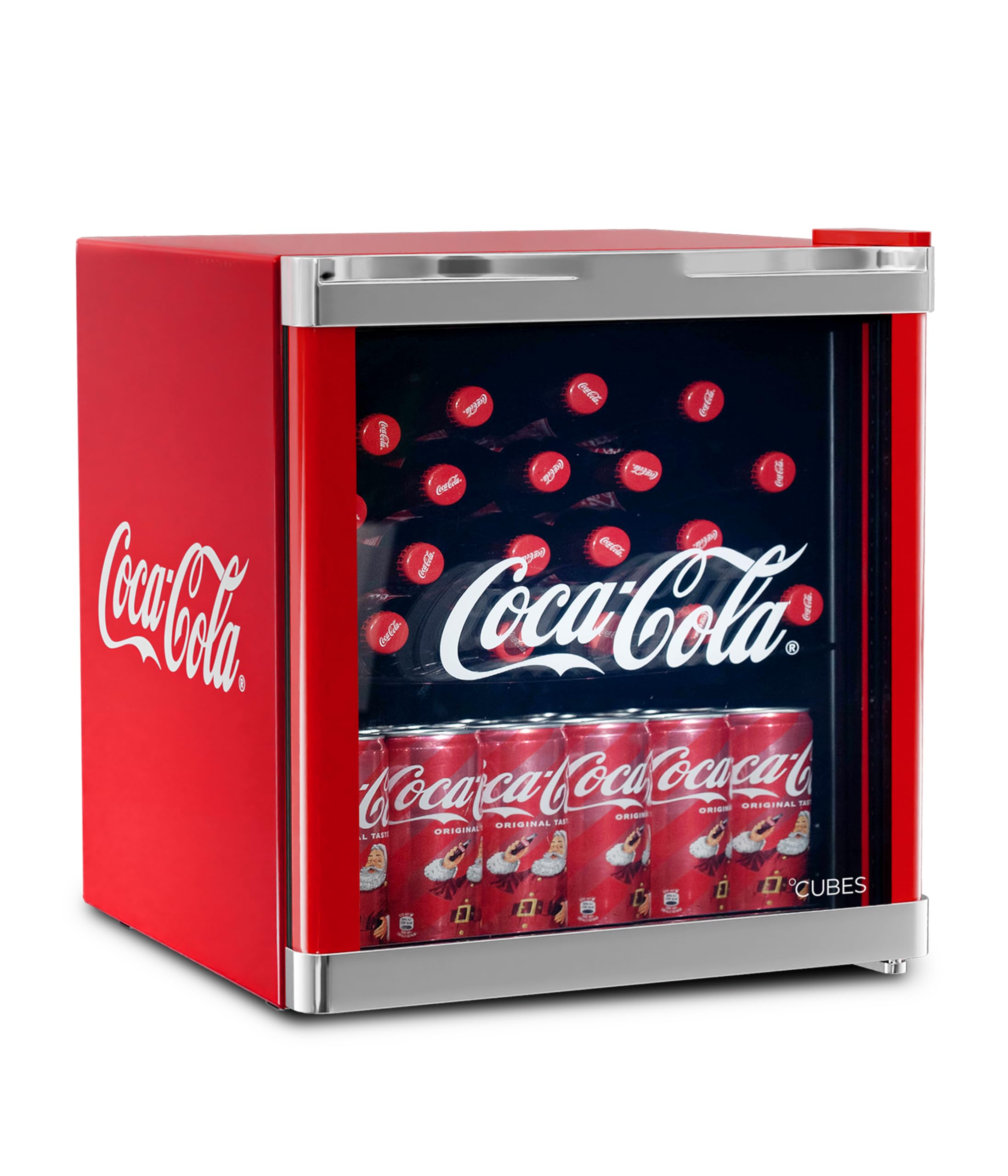°CUBES Original Coca-Cola Mini Kühlschrank Rot 48L - Getränkekühlschrank mit Glastür, leise & energieeffizient - Für Büro, Partys & Gaming - Cooler Flaschenkühlschrank - Mini Kühlschrank für Getränke