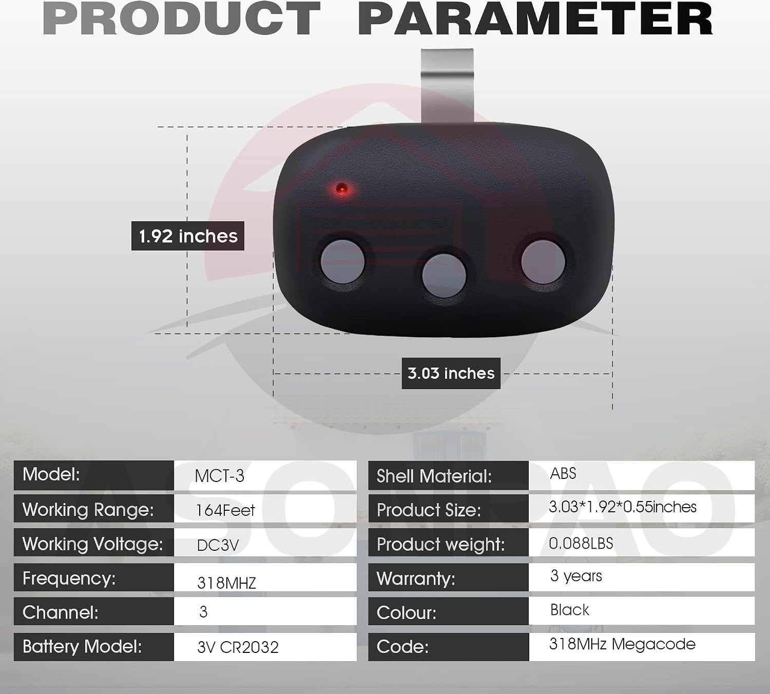 ASONPAO 2-Pack for Linear Garage Door Opener Remote MCT-3 Megacode, LD033 LD050 LS050