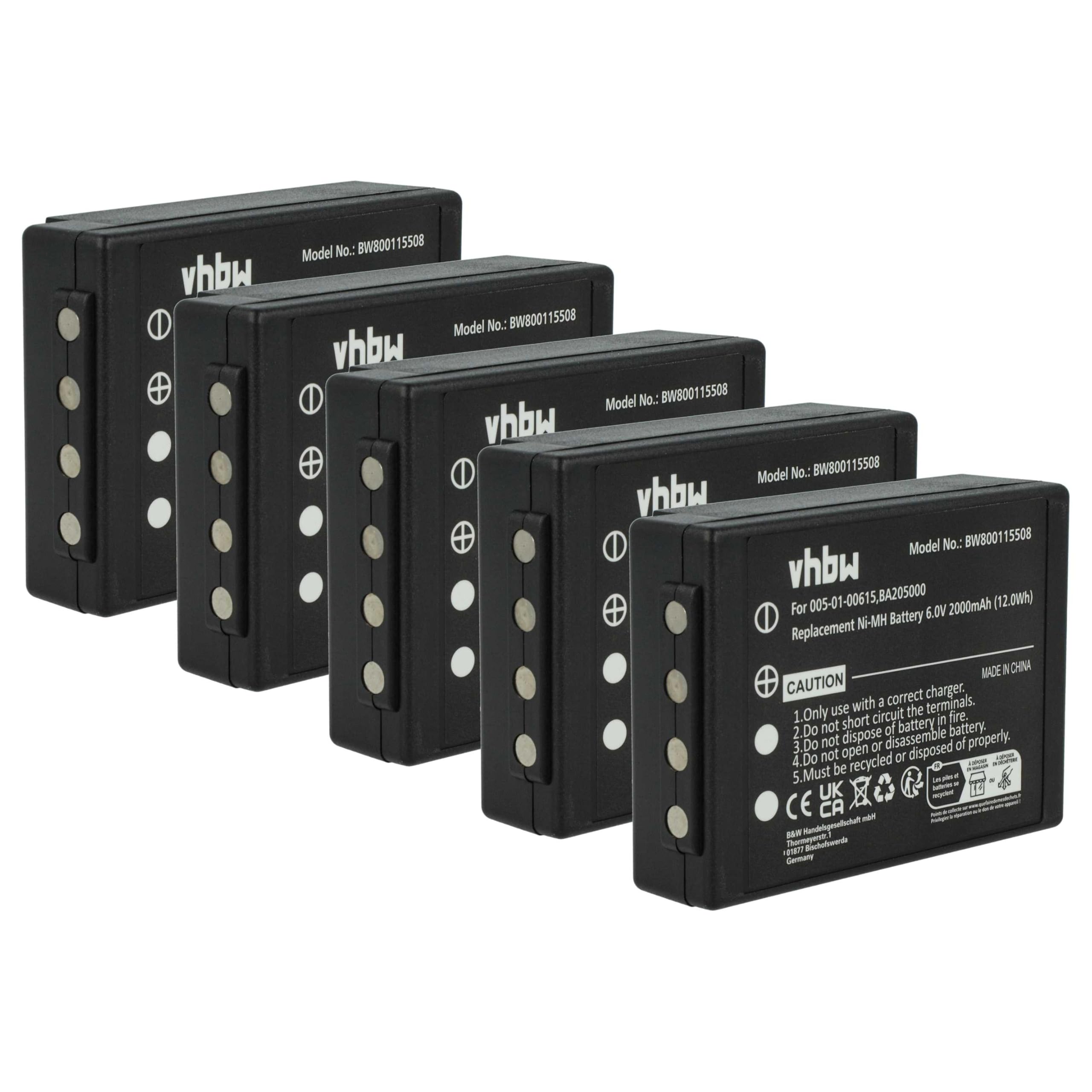 vhbw 5X batería Compatible con Putzmeister Linus 6, Technos Mando a Distancia Industrial (2000 mAh, 6 V, NiMH) - Negro