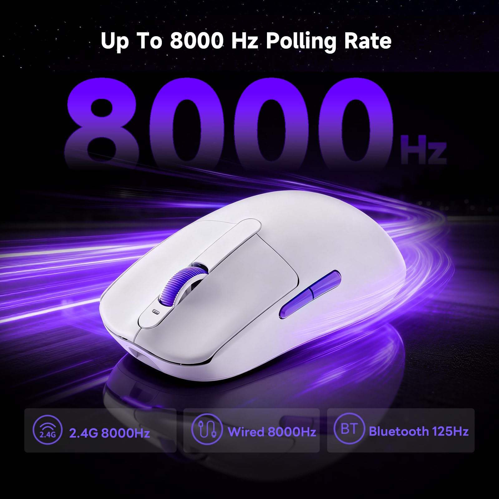 AKKO Dash Max Souris Gaming sans Fil 41g PAW3395 8K Ultra Légère | Souris Gaming Blanche, Taux 8K Rapide, Bluetooth/2.4GHz Sans Fil ou Filaire, DPI Jusqu'à 26000 pour FPS PC Mac