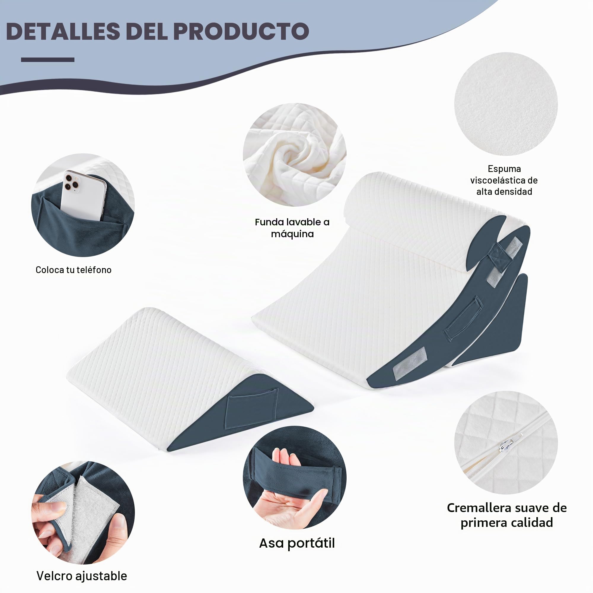 Juego de 4 almohadas ortopédicas de cuña de cama para dormir, cojín de espuma de cirugía para cuerpo, espalda y piernas, alivio del dolor, triángulo ajustable almohada de apoyo con reflujo ácido