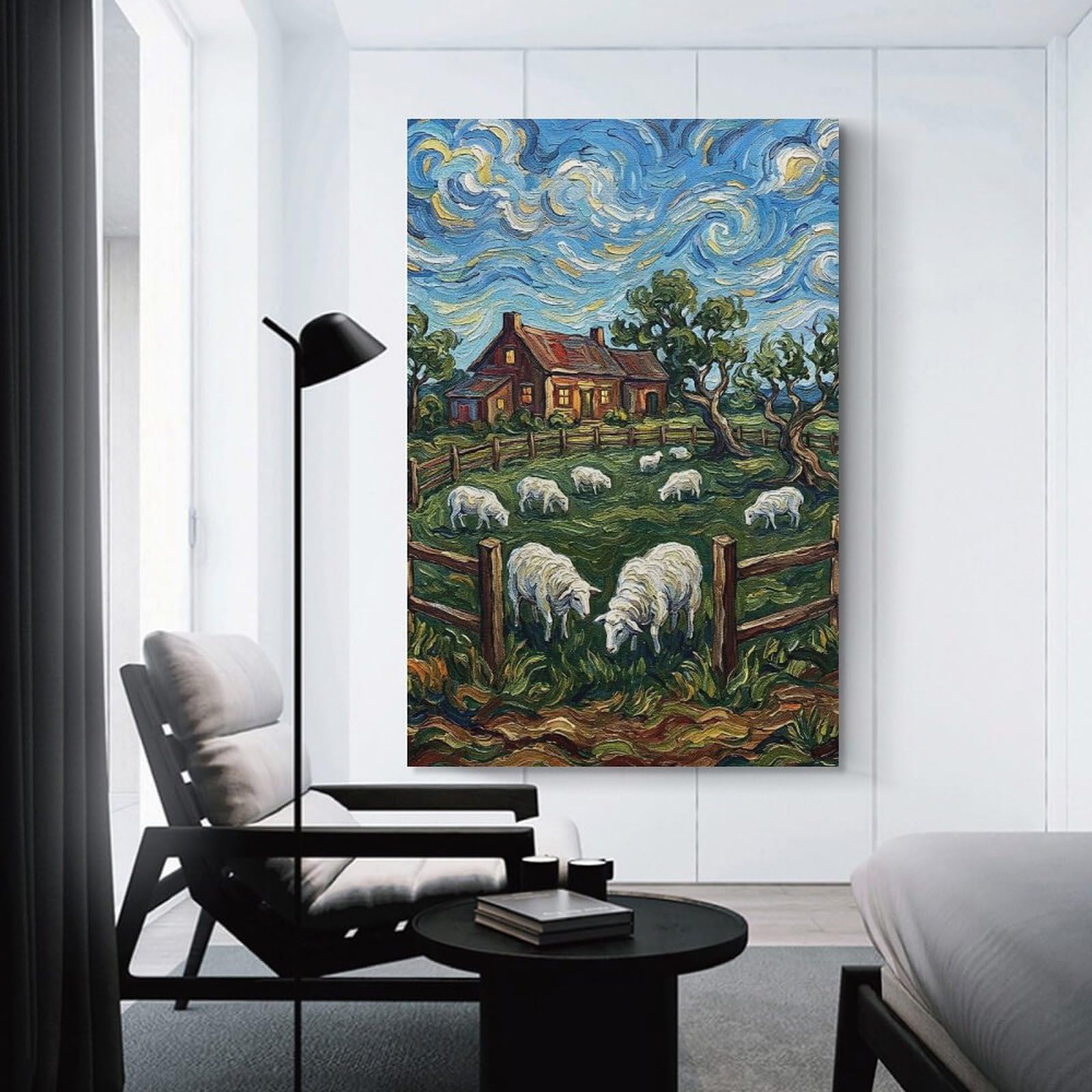 Junmoney Wall Picture Print Sheep in A Field Painting, 12x18inch(30x45cm), for Workspace Walls, Study Corners Or Bedrooms, A Smart Decor Choice for Study Walls