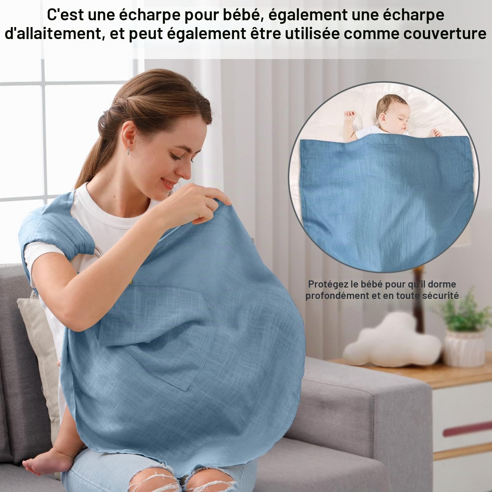 Écharpe de transport pour bébé, porte-bébé nouveau-né à tout-petit, léger et respirant pour l'été, la natation, la piscine, la plage, poitrine avant bleue (25,4 à 13,6 kg)