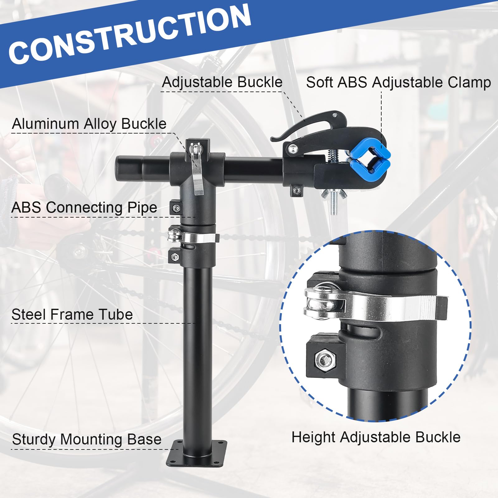 DASBET Support de réparation de vélo, support mural pour établi de travail, support de vélo réglable en hauteur pour vélo de route, VTT, support mural pour réparation de vélo (bleu)