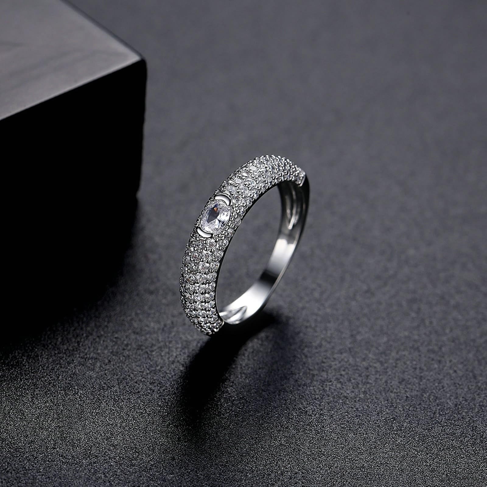 9 Karat Weißgold Verlobungsring Labordiamant Weiß, Ring Für Freundin Micro Pave Labordiamant