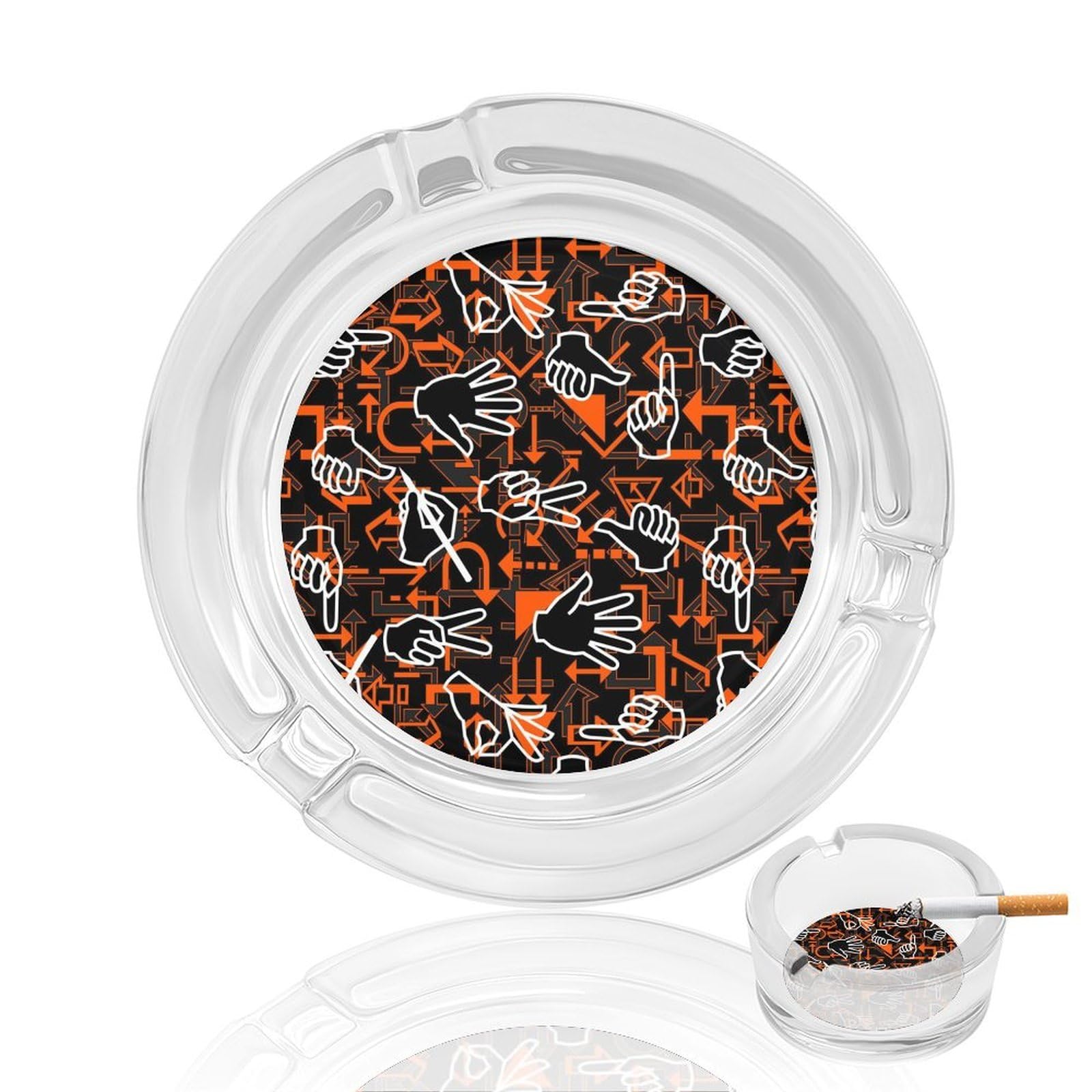 Nclqvjxzkhw Style Hand Gestures And Arrow Pattern Glass Ashtray Round Ash Tray Smoking Trays For Home Garden Outdoor