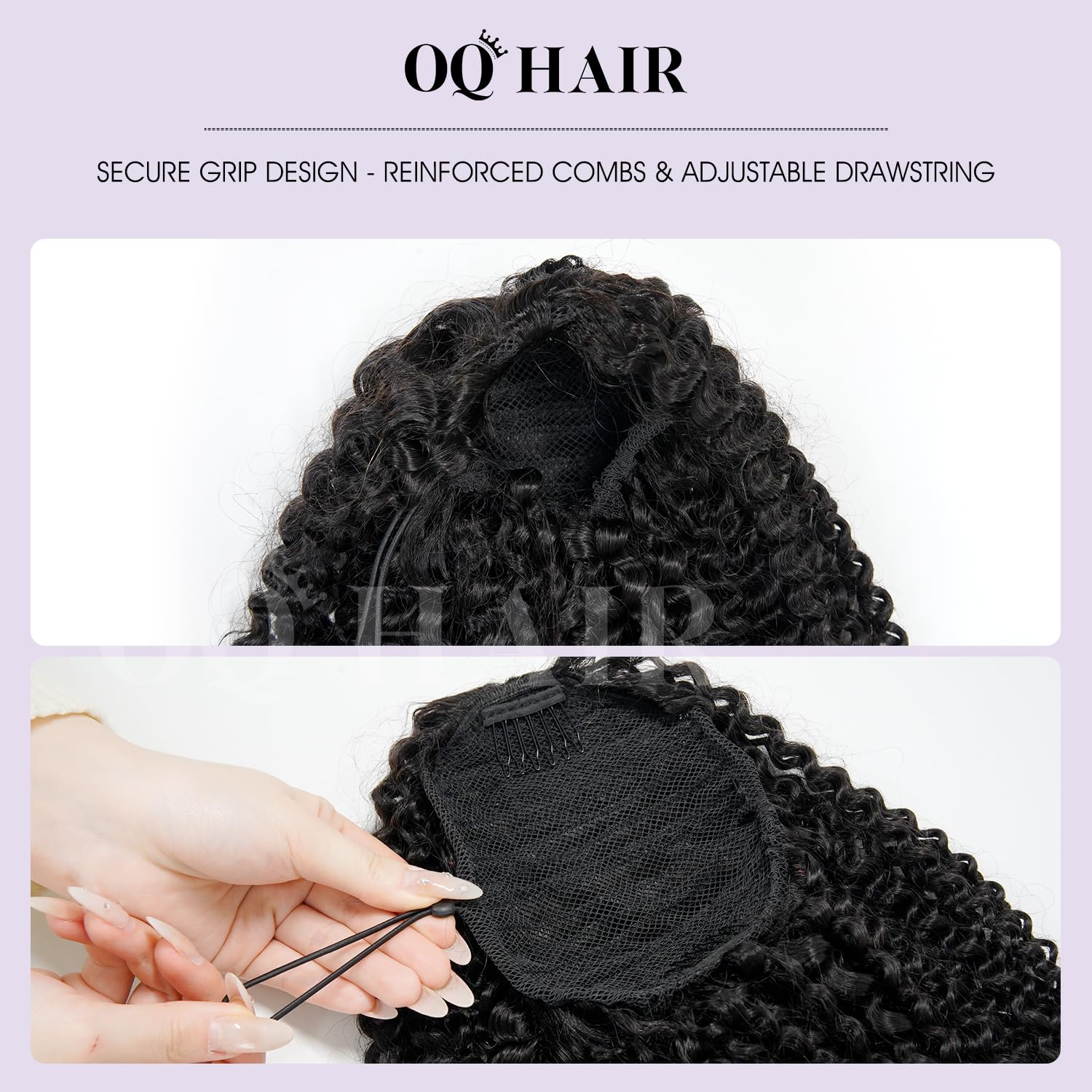 OQ HAIR Black Afro Curly Ponytail Extension 100% Human Hair Long Drawstring Curly Ponytail Hairpiece for Women Natural Looking Soft 22 Inch