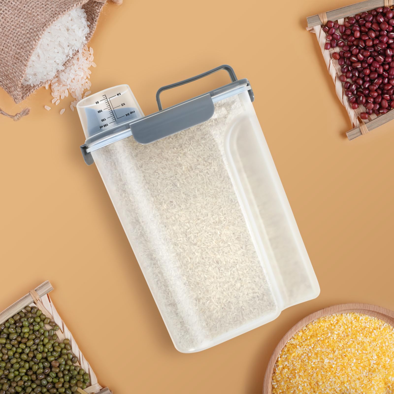 TBMAXS Contenedor de almacenamiento de arroz de 10 libras, dispensador hermético de alimentos con boquilla grande y taza para almacenamiento de alimentos de mascotas, perros, gatos, 7 libras