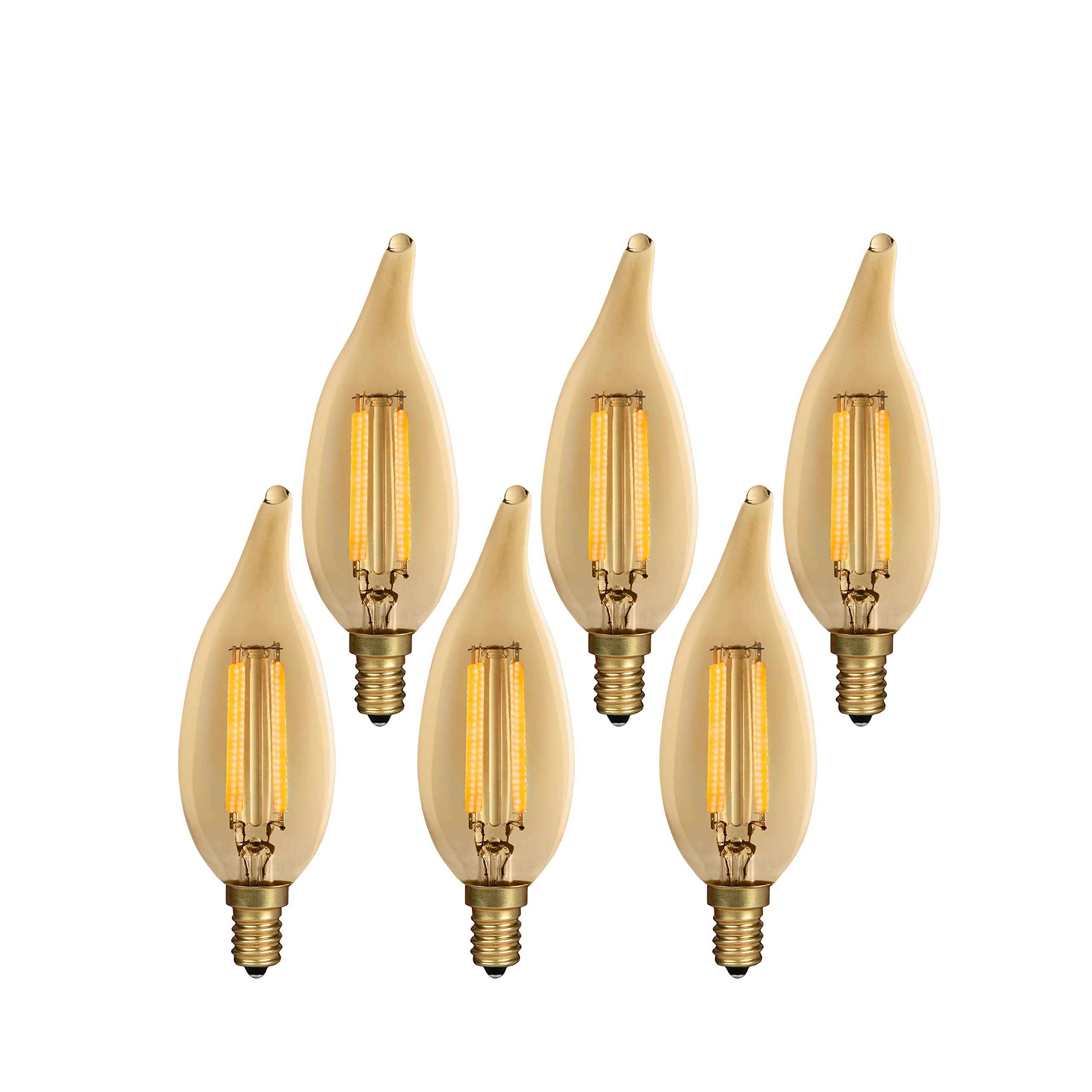 Luminus Led B11 Vintage Flame Bulb E12 Base 40W Equivalent (4W) 300 Lumens, 15000 Hour Lifespan, Dimmable, 2200k Amber, 6 Pack