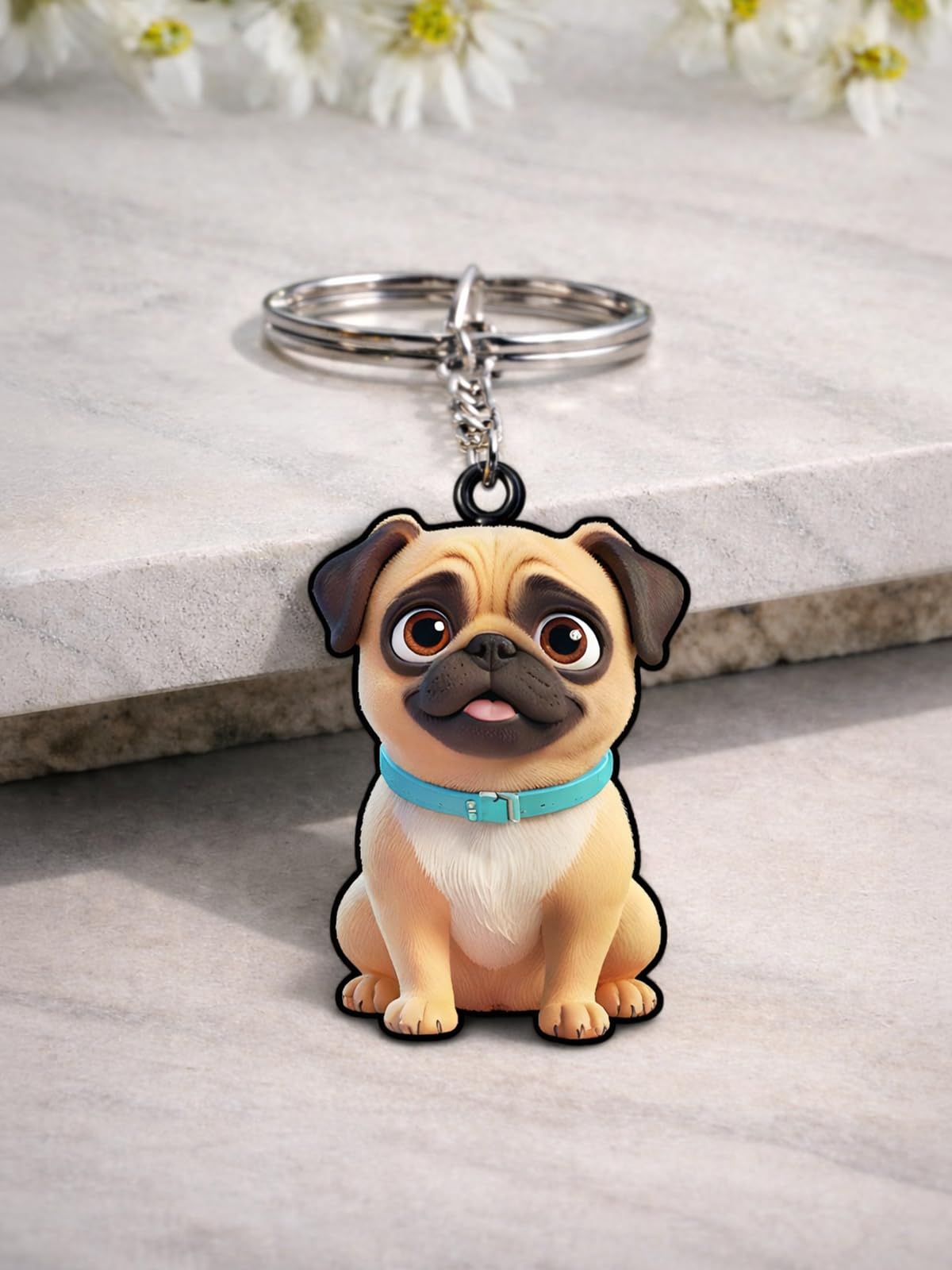 | cute dog wooden keychain – cartoon puppy pet keyring 2.2 inch with metal split ring | kawaii doggy keychain for keys, bags & backpacks | dog lover gift