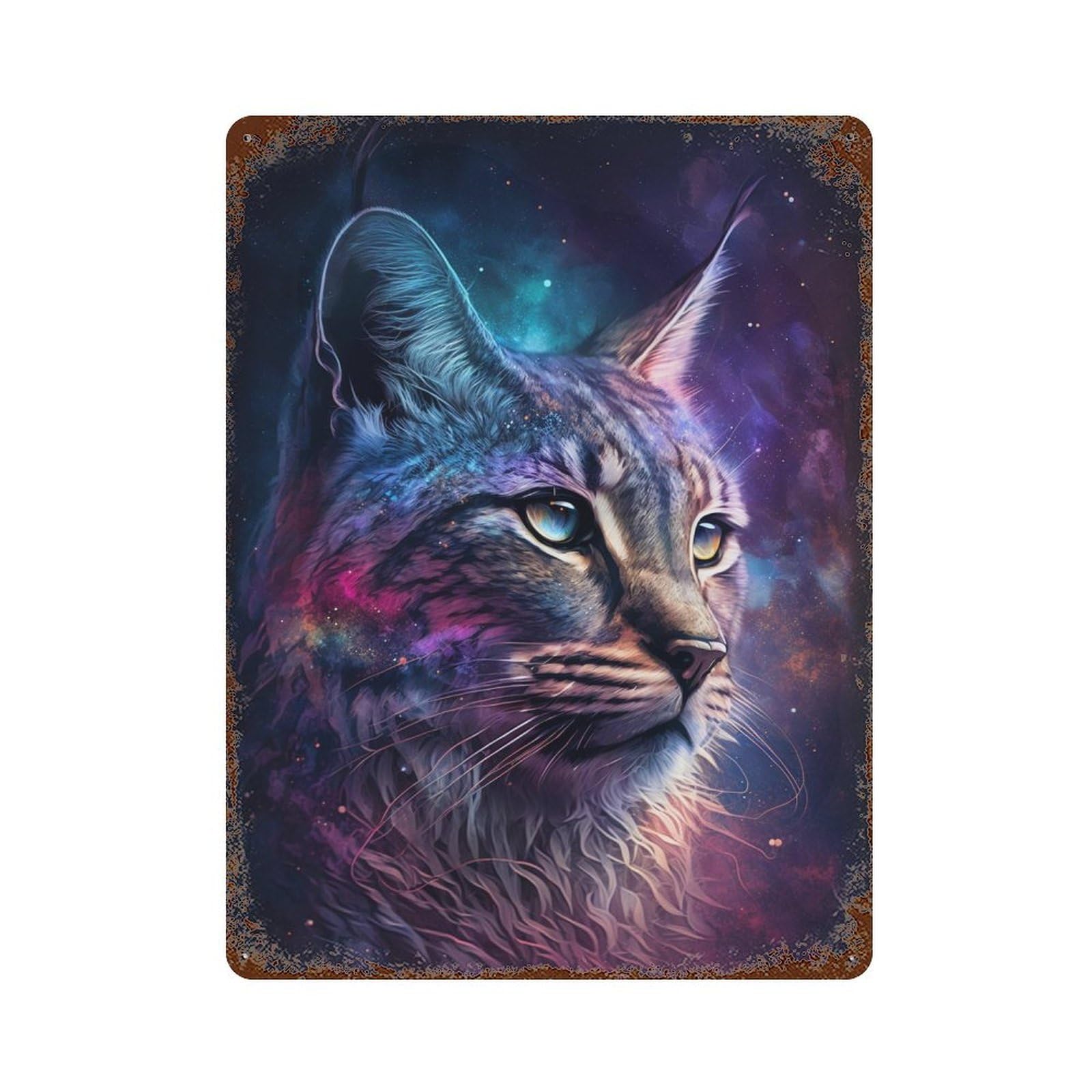 Cosmic Cat Portrait-8 15.7"x11.8" Aged Metal Wall Plaque, Novelty Wall Decor for Shed, Workshop And Garage Wall Decor