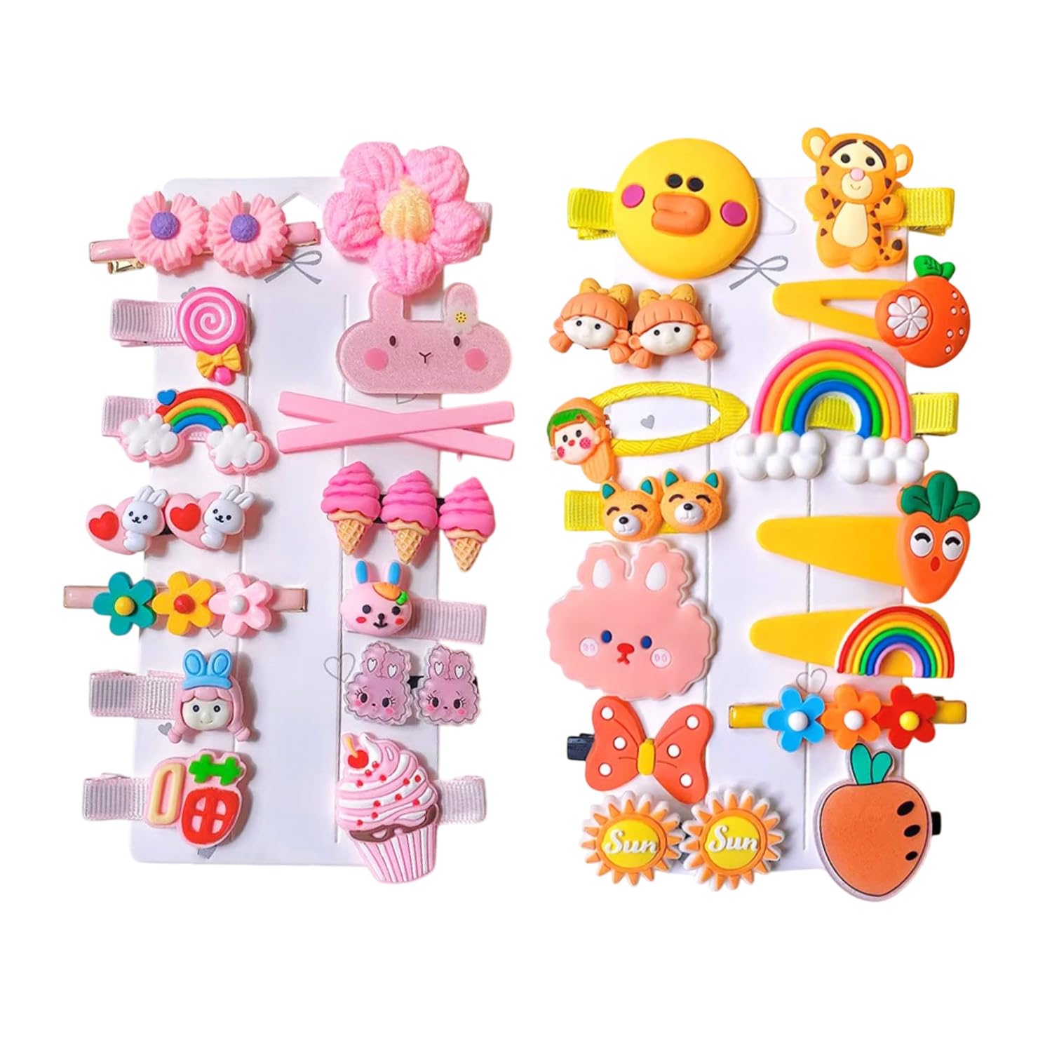 SYGA 28 Pcs Baby Hair Clip Set for Girls – Cute Cartoon & Floral Hair Pins – Tiger, Rainbow, Bear, Sun, Butterfly, Ice Cream Designs – Pink & Yellow– Kids Hair Accessories-image-17