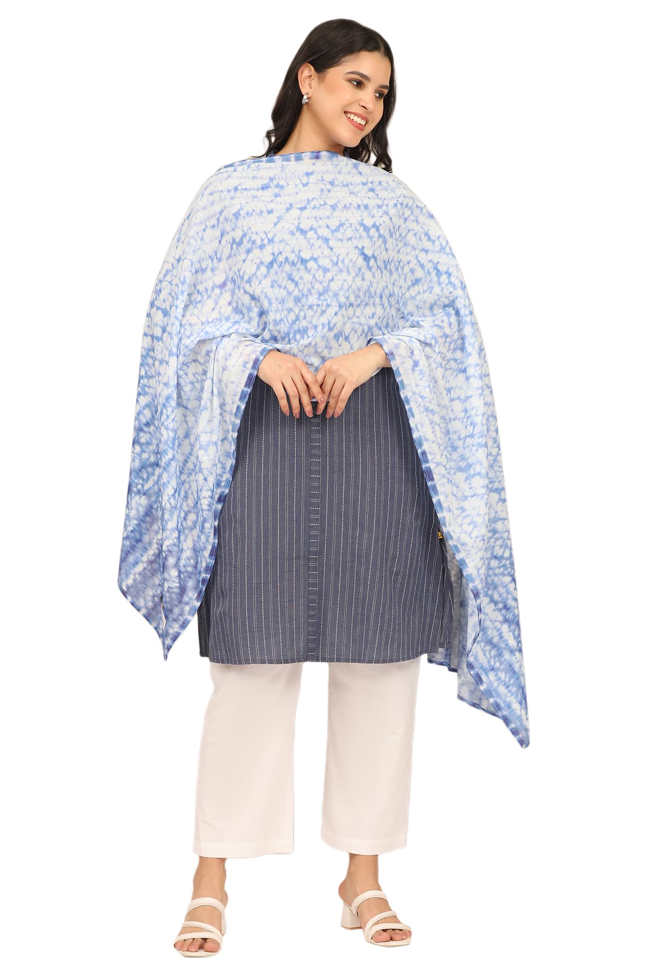 Women's White Floral Printed Pure Cotton Stole-image-38