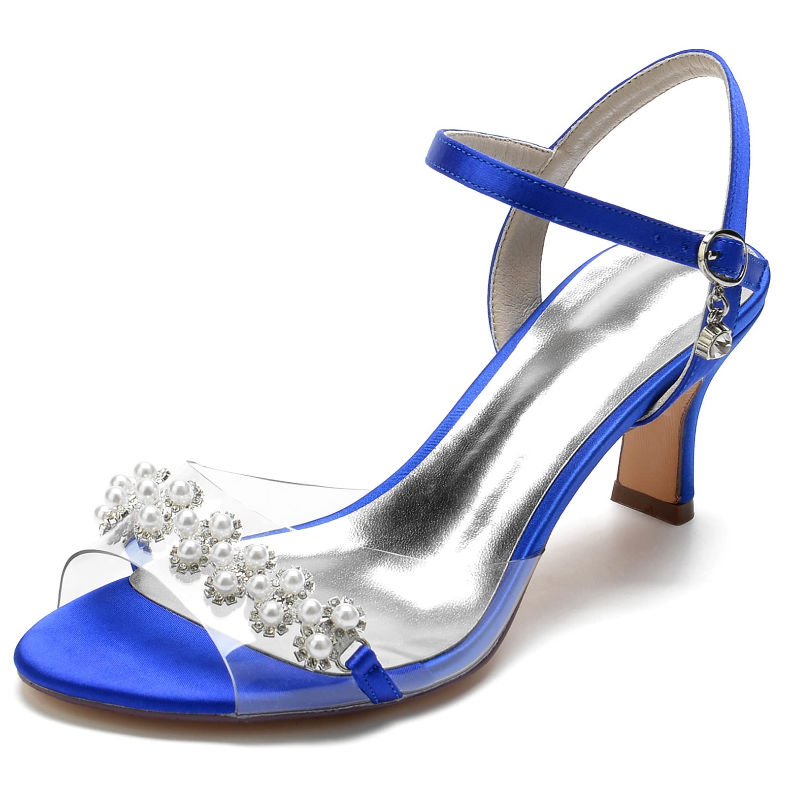 Peep Toe Scarpe Eleganti con Tacco Donna Casual Scarpe da Sposa da Festa Moda Cinturino alla Caviglia Fibbia Sandali con Tacco Medio Bridal Scarpe Estivi Scarpe,Royal Blue,38 EU