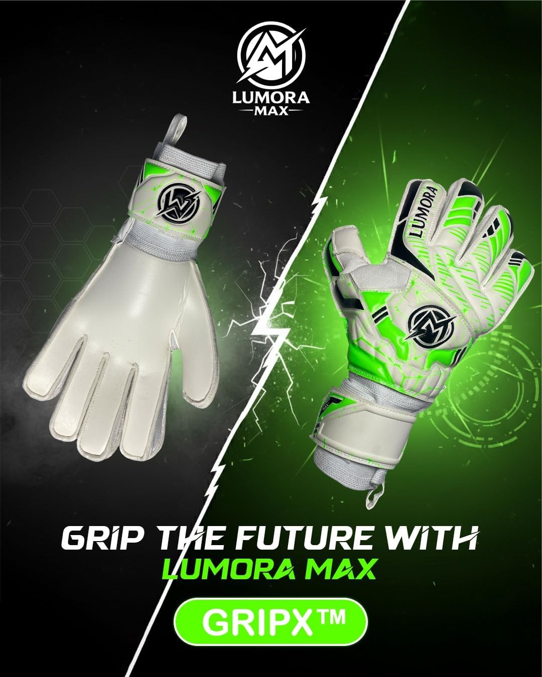 Goalkeeper Gloves – Flat Cut with Finger Spines – Latex Palm – Training & Match Gloves – Breathable Backhand – Latex Wrist Strap Support - Sizes 6-11