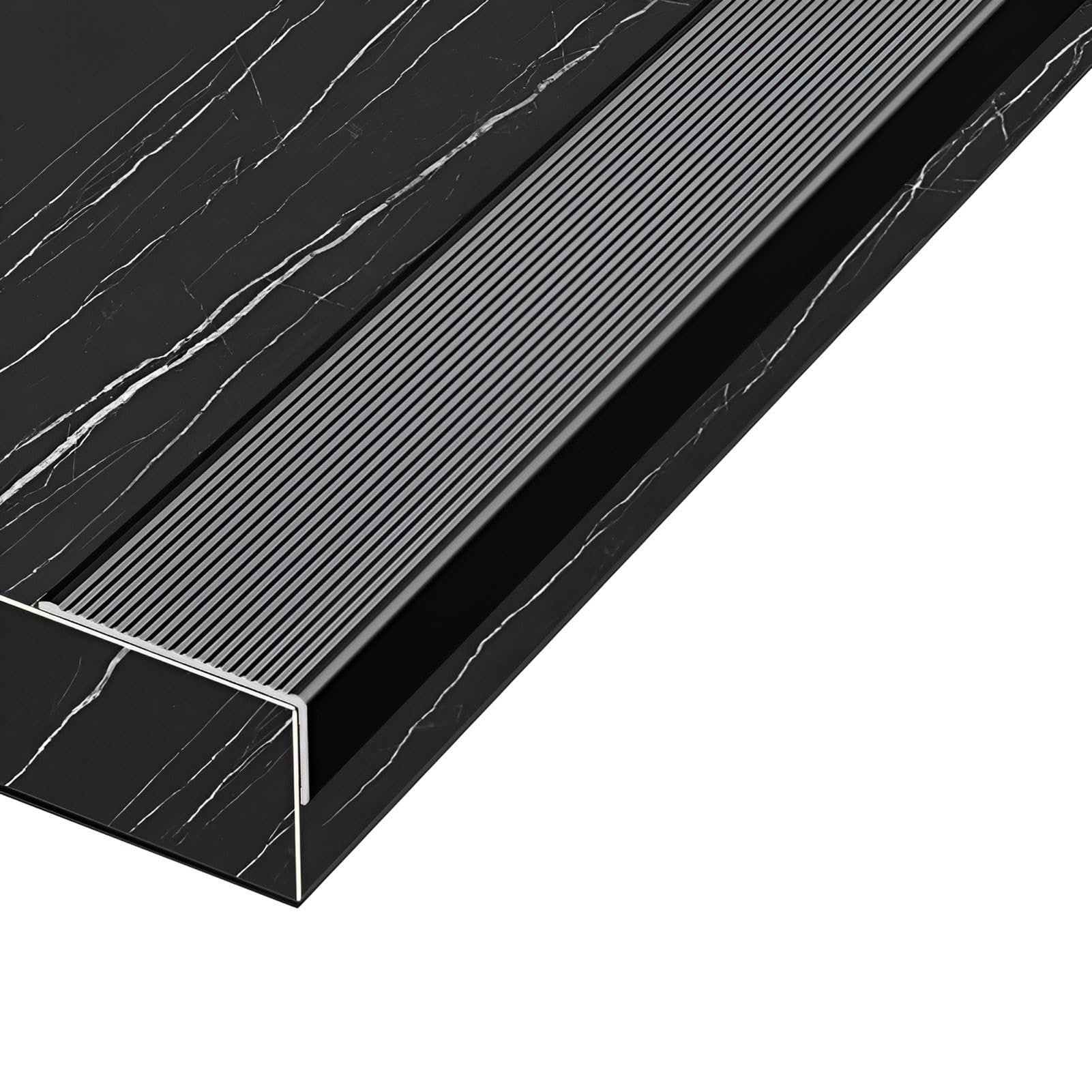 5 Piezas Protector de Borde de Escalera de Aluminio, Cantos Escaleras Tiras, Tiras de Transición de Escalón de Escalera de 0,9 m (3 pies), Tiras de Moldura en Forma de L(Zwart)