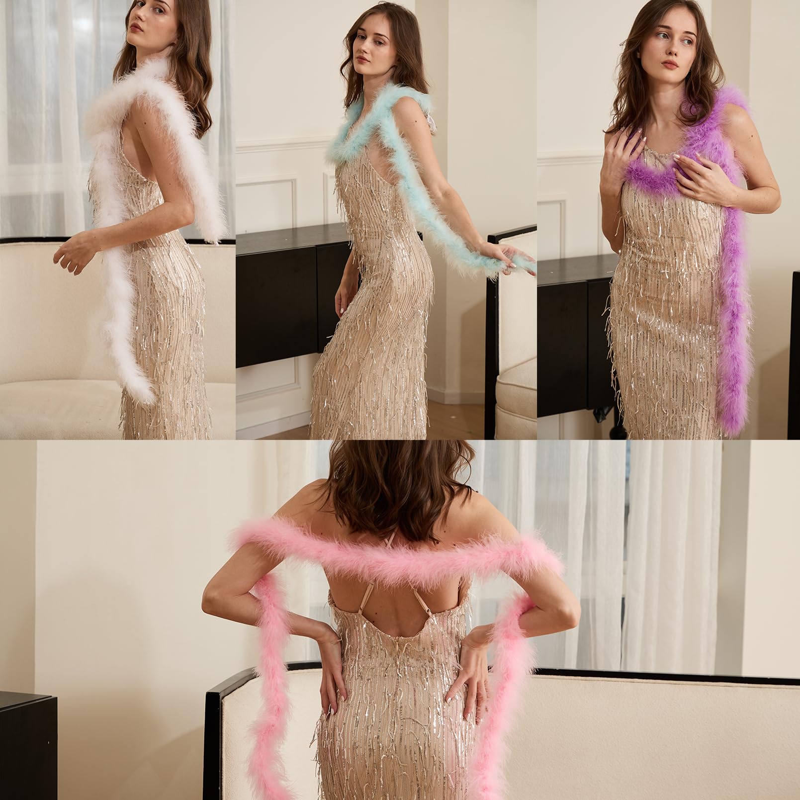 Happy Feather Boa en plumes de marabout duveteuses de 1,8 m x 30 g pour loisirs créatifs, couture, décoration, maison, fête de mariage