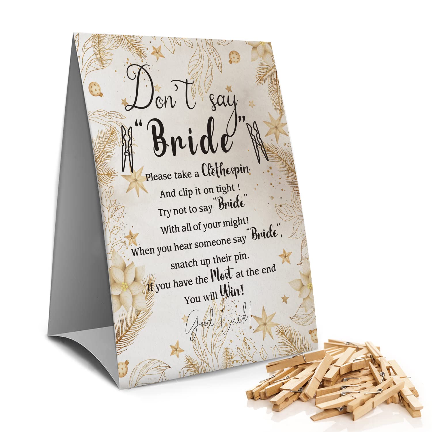 Amazon.com: Don't Say Bride Clothespin Games Sign(1 Sign + 50 Mini Clothespins), Bridal Shower Game, Golden Leaf, Bachelor Party Games (11D) : Home & Kitchen amazon-com-don-t-say-bride-clothespin-games-sign-1-sign-50-mini-clothespins-bridal-shower-game-golden-leaf-bachelor-party-games-11d-home-kitchen