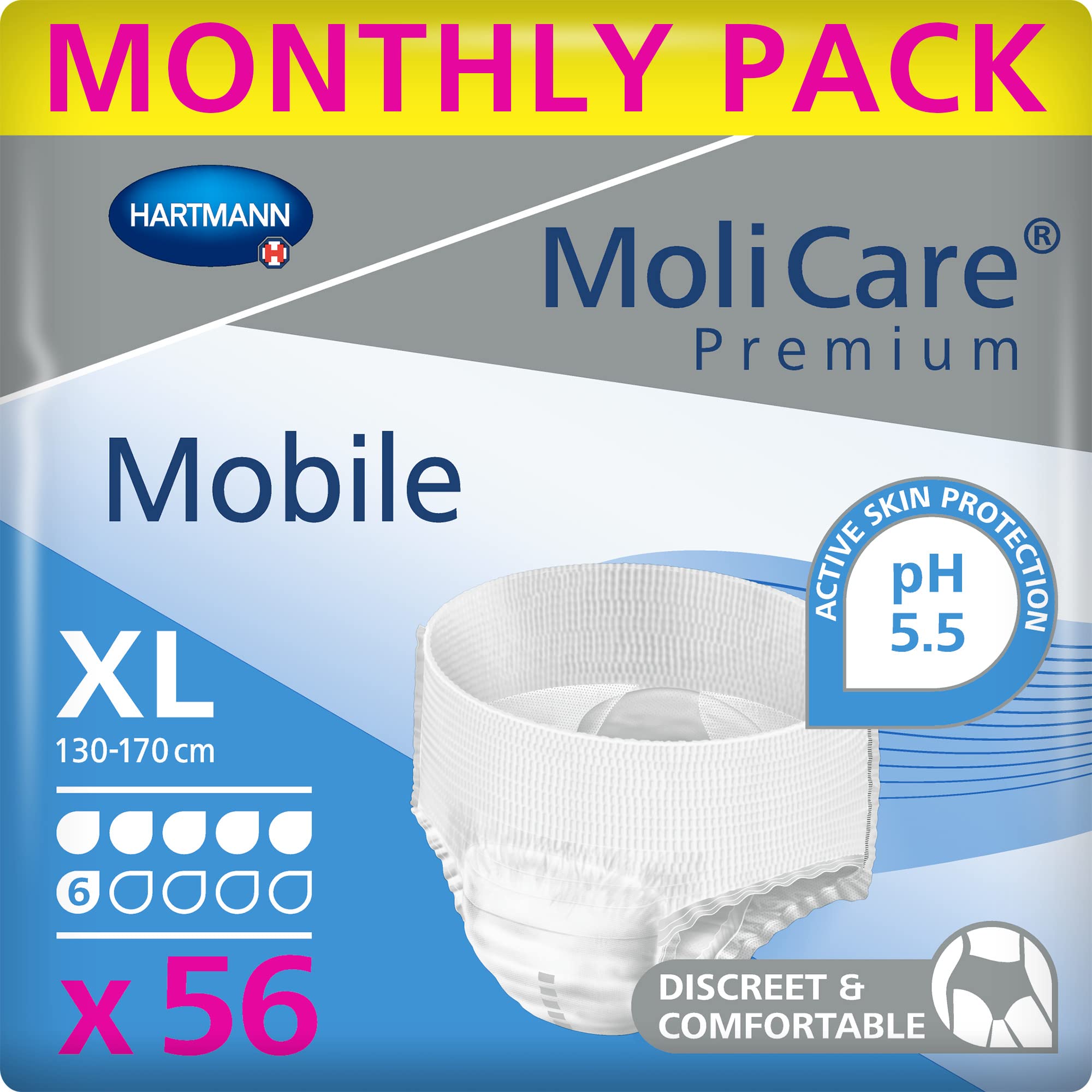 MoliCare Lot de 56 sous-vêtements jetables mobiles de qualité supérieure pour femme et homme souffrant d'incontinence 6 gouttes Taille XL