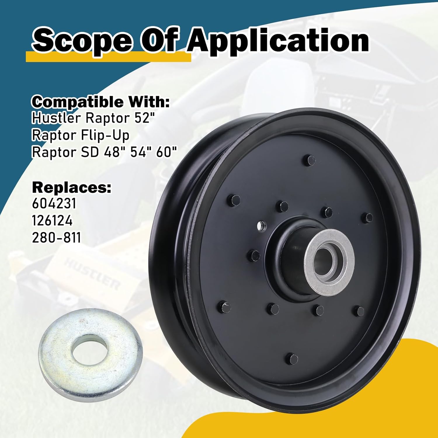 Lawn Mower Flat Idler Pulley Compatible with Hustler Raptor 52", Raptor Flip-Up, Raptor SD 48" 54" 60" Replaces 604231 126124 280-811