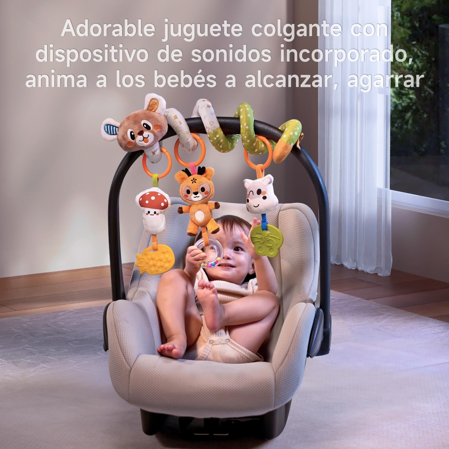 TUMAMA Arco de Juego con Espiral Actividades Juguetes 0 3 6 9 12 Meses Bebé Juguete Asiento Cuna Clip Jugar Arco en Movimiento con Sensorial Sonajero Juguete Niños y Niñas Regalo