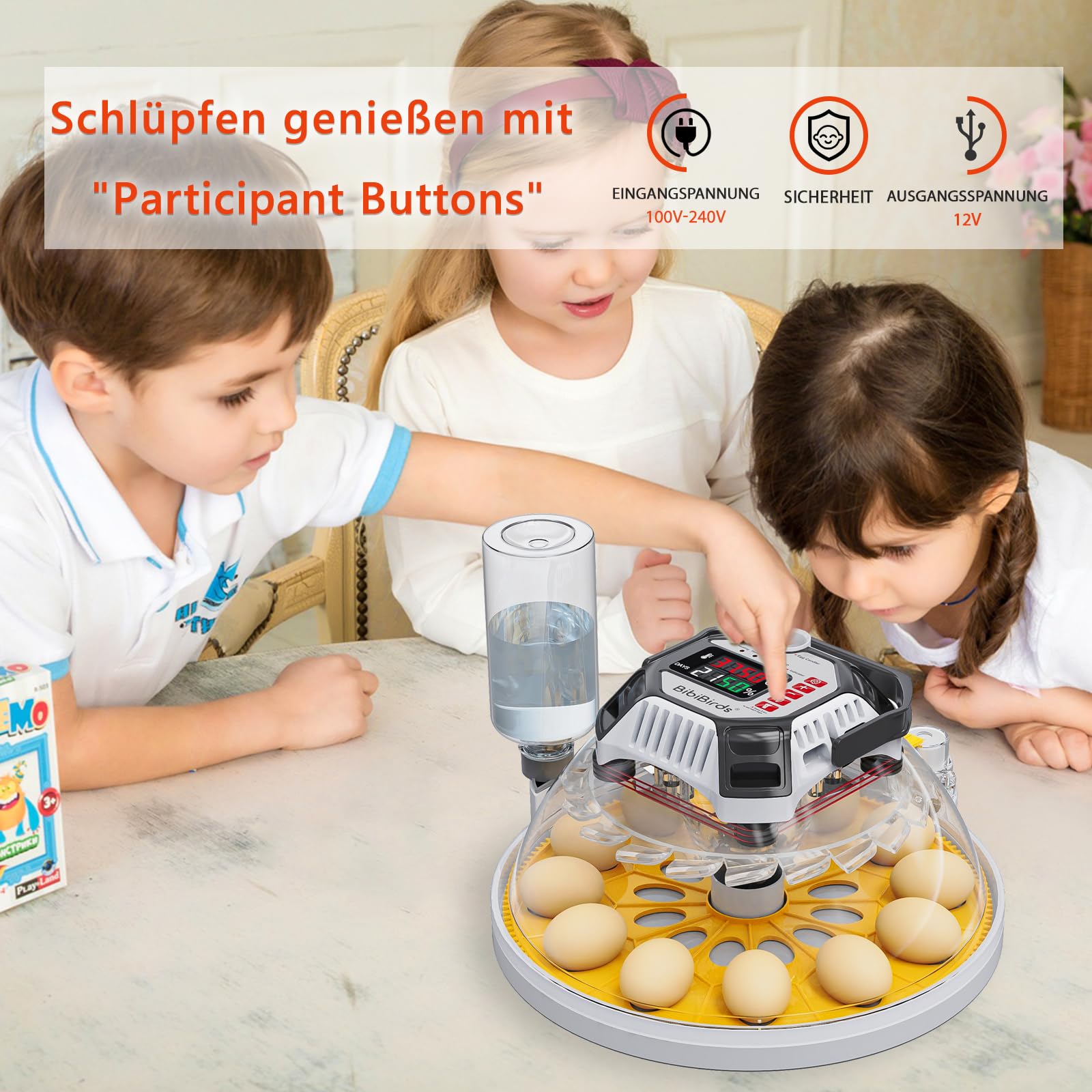 Incubadora automática de 12 huevos con control automático de humedad,Suministro de agua externo, Volteador De Huevos Automático,Contador Diario,BibiBirds Incubadora Huevo Gallina Codornices Pollito.