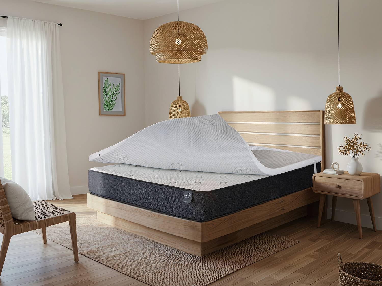 DREAMDI Colchón de Espuma viscoelástica Topper con Memoria con Funda removible y Lavable 5 CM Iris 140X180 cm, Blanco