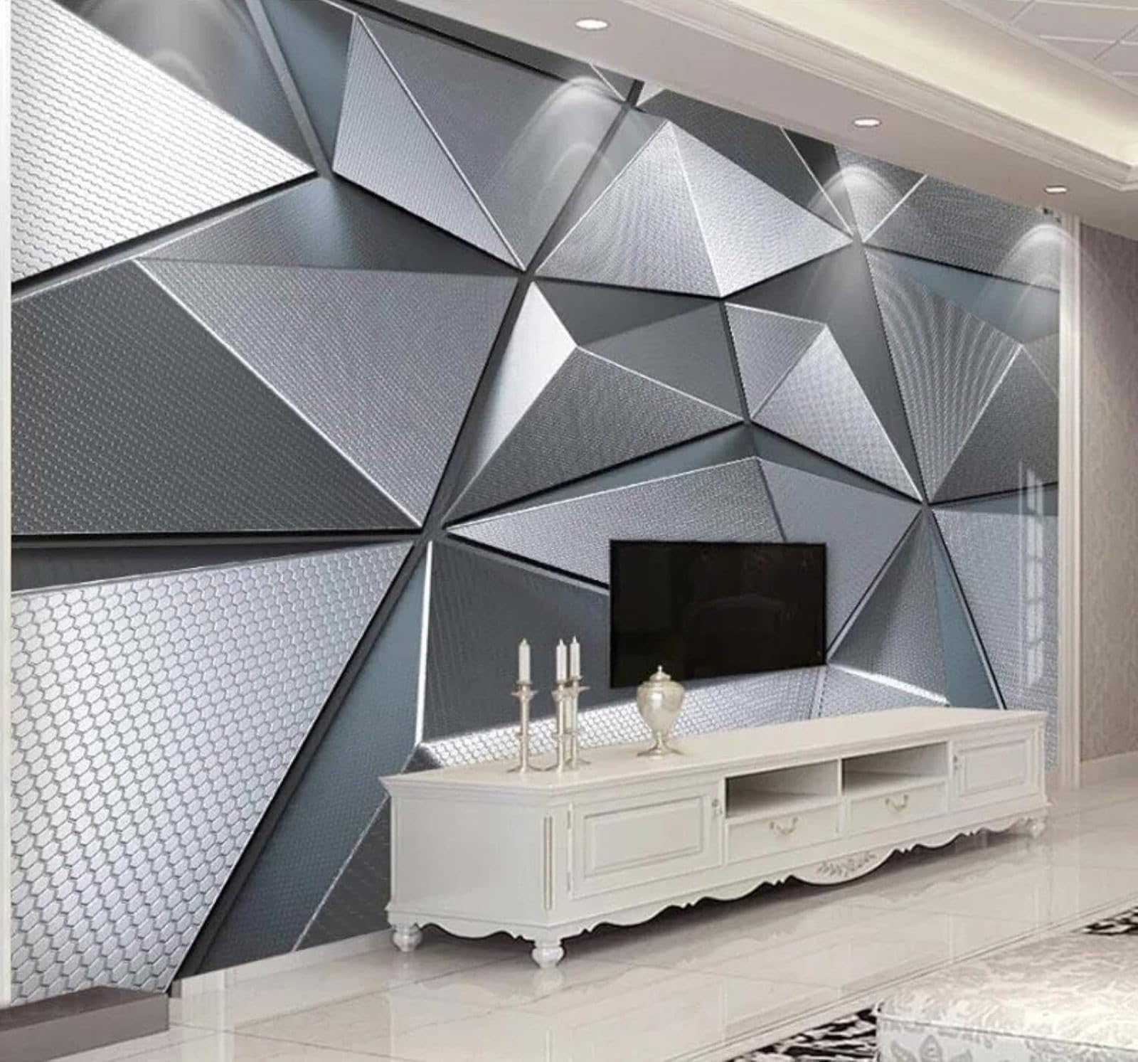 Papier Peint 3D Motifs Abstraits Gris Argenté Géométriques Technologiques