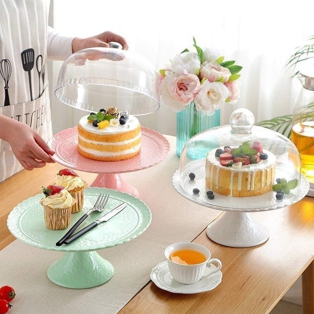 Hochzeitsbankett-Dekorationsteller, mit Glasabdeckung, Desserttisch, Gebäck, Präsentationstablett, Kuchenkuppel, Küche, Käseteller-Abdeckung(Bianco)