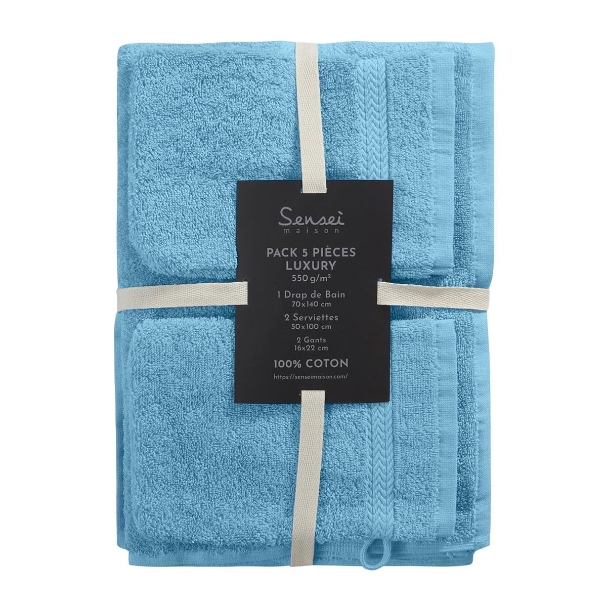 Sensei La Maison du Coton - Set da bagno 5 pezzi (1 telo da bagno + 2 asciugamani + 2 guanti) Luxury