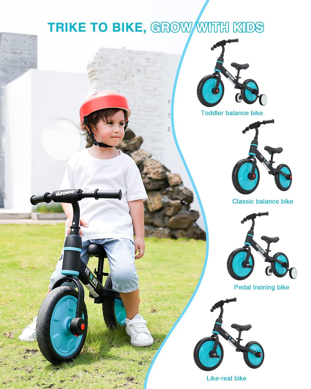 UBRAVOO Fit 'n Joy Kinderfahrrad Fahrräder, 4-in-1 Laufrad für Kinder mit Pedalen und Stützrädern, Trike-to-Bike Kinderrad für Jungen und Mädchen von 2 bis 5 Jahren (Blau)