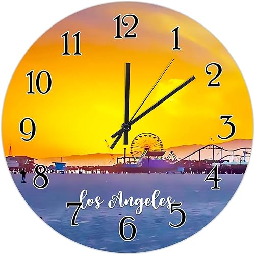 Reloj de pared decorativo, reloj de pared de la ciudad de los Estados Unidos, reloj de pared silencioso sin tictac, reloj de pared redondo de la