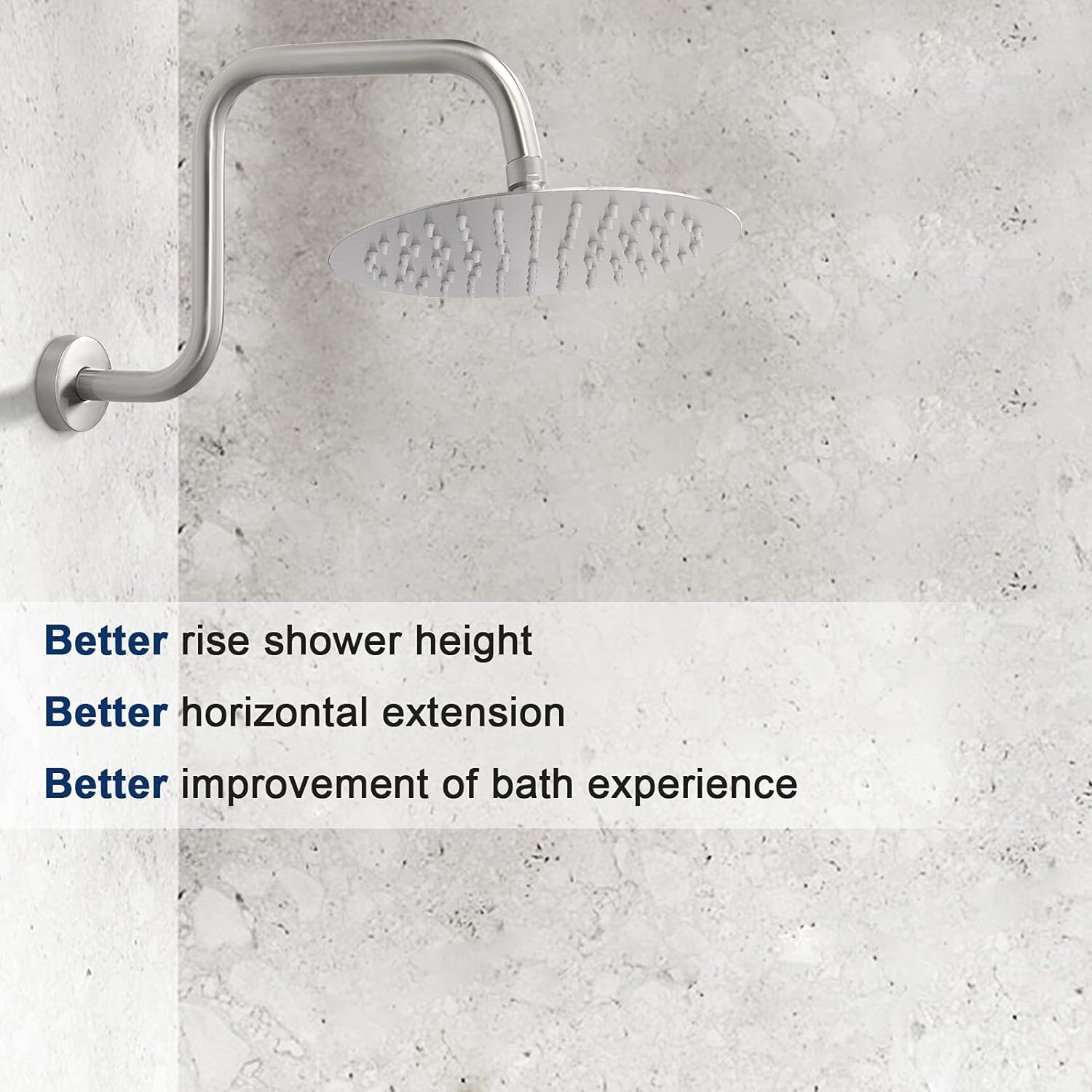Rotatable Shower Arm,Stainless Steels Adjustable Shower Head Pipe Extension Arm with Flange,13 Inch S Shaped Sower Riser Shower Height Extender for Bathroom Accessory,Brushed Silver