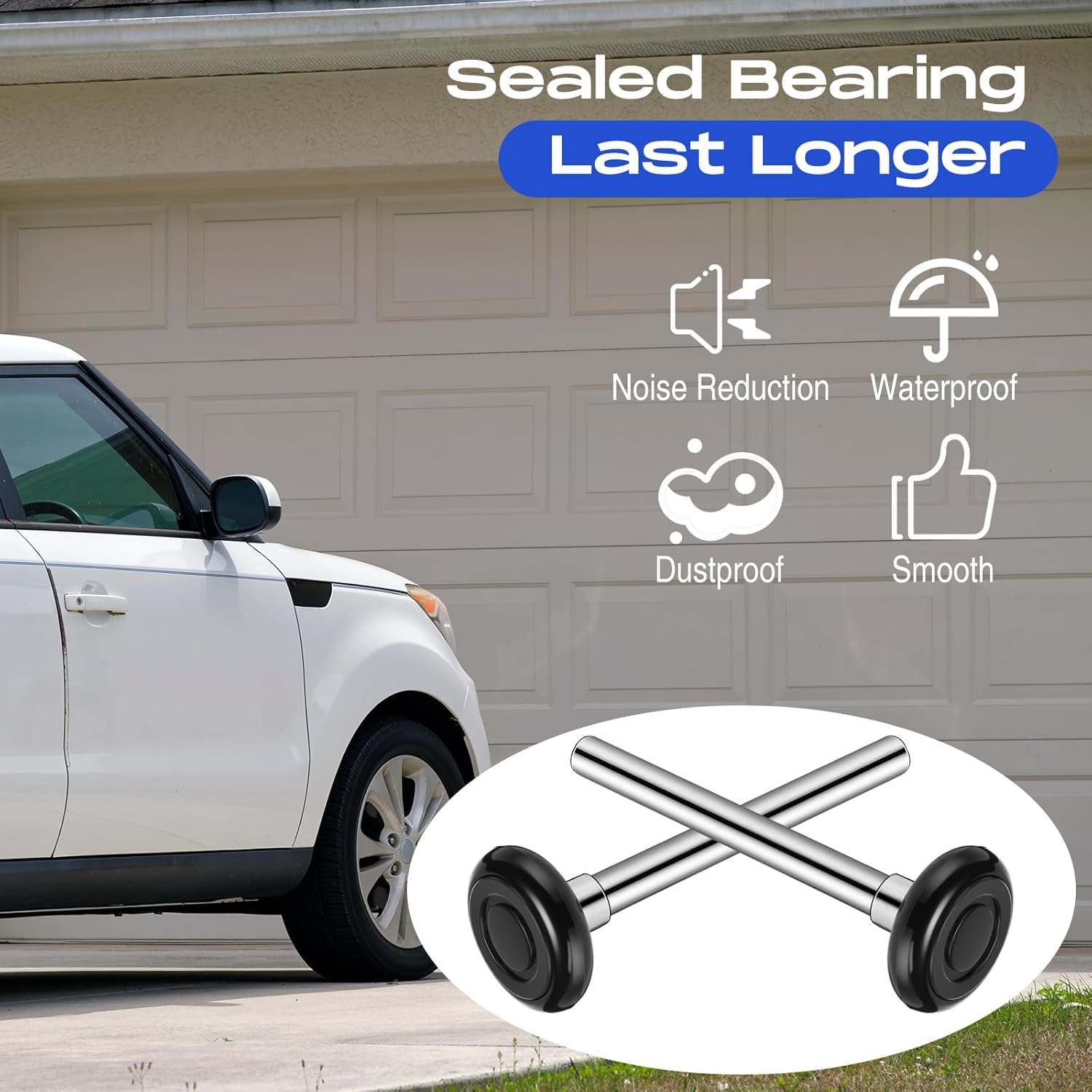 Funtery 24 Pack 2" Nylon Garage Door Rollers with Double Seal Cap 4" Stem, Quiet Smooth Garage Door Wheels Replacement, 6200 ZZ Double Seal Precision Bearings (Black)