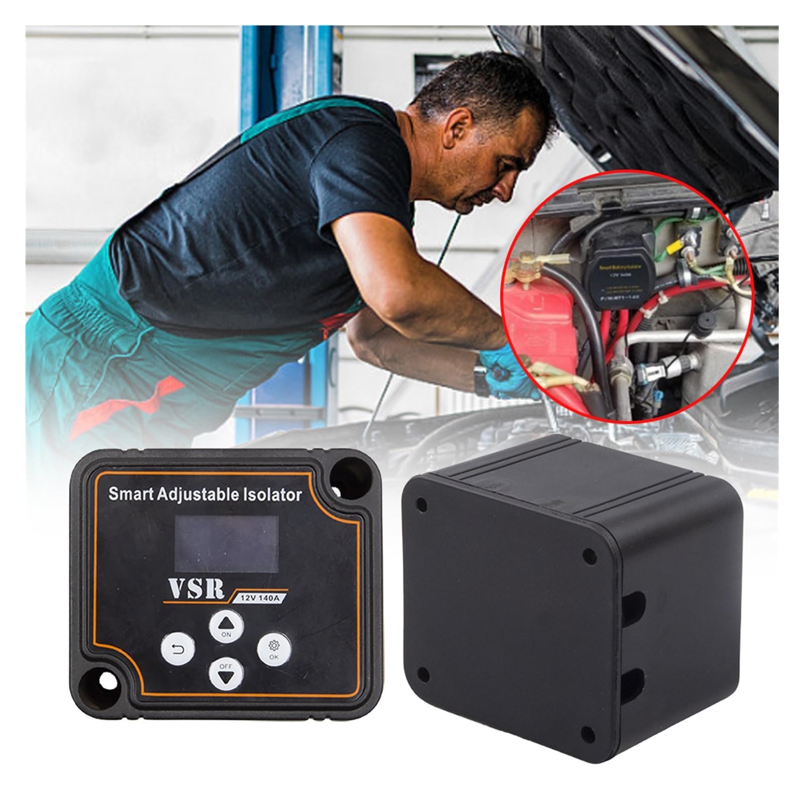 Dual Battery Smart Isolator 12V 140A with LCD Display VSR for Camper Split Charge