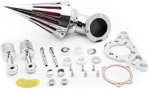 Miniatura 2 de Cone Spike - Filtro de aire con filtro rojo para Dyna Wide Glide 1999-2007 Road King 1999-2007 Fat Boy 2000-2007 Cromo