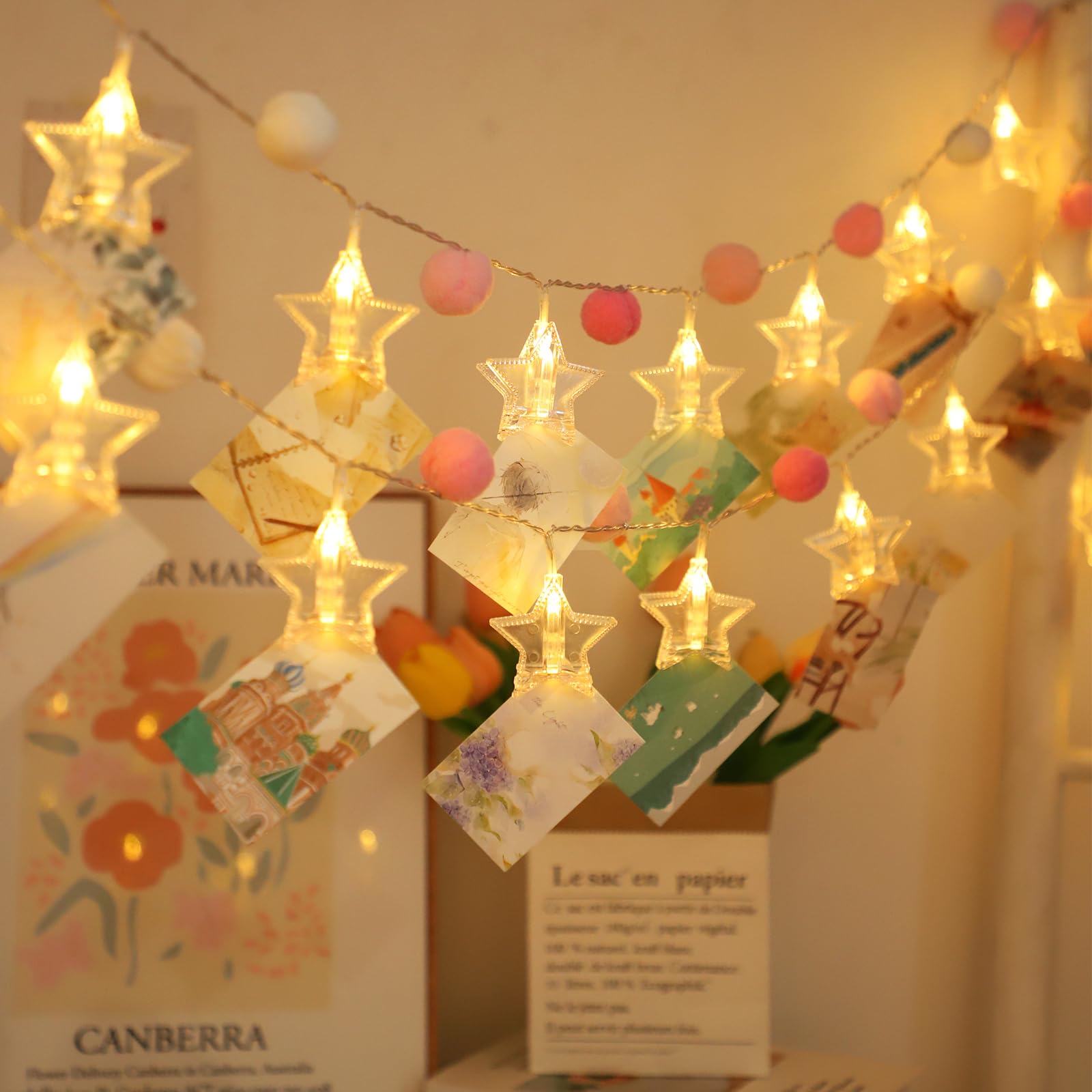 20 LED Fairy String Lights with 20 Star Photo Clips - 3meters Battery Operated for Wall, Bedroom, Wedding, Party Décor