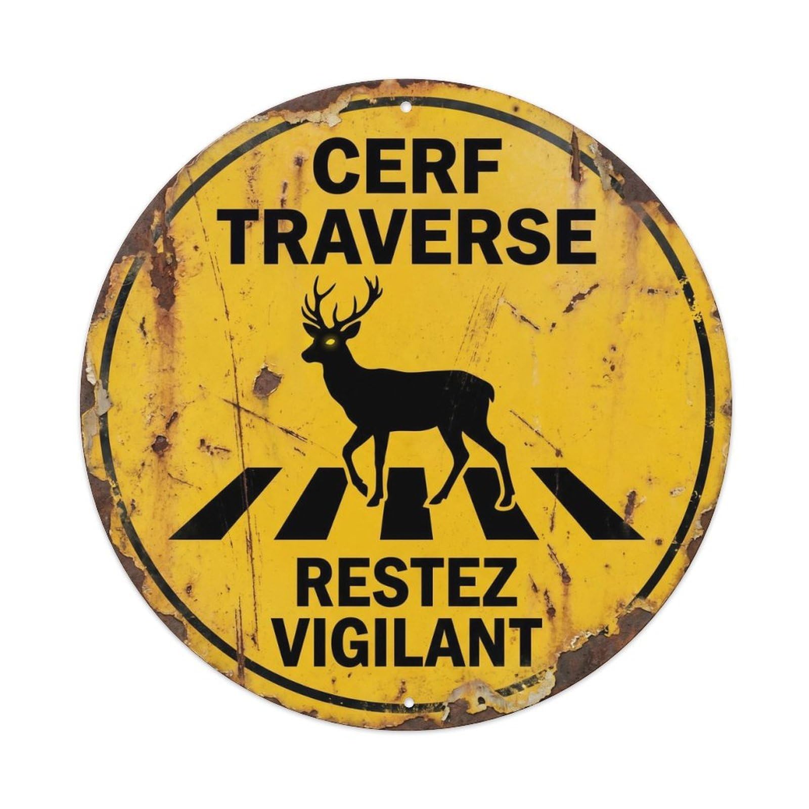 Olyhtr 8X8inch Classic Style Deer Wildlife Crossing Road Safety Folk Style Outdoor Metal Tin Sign