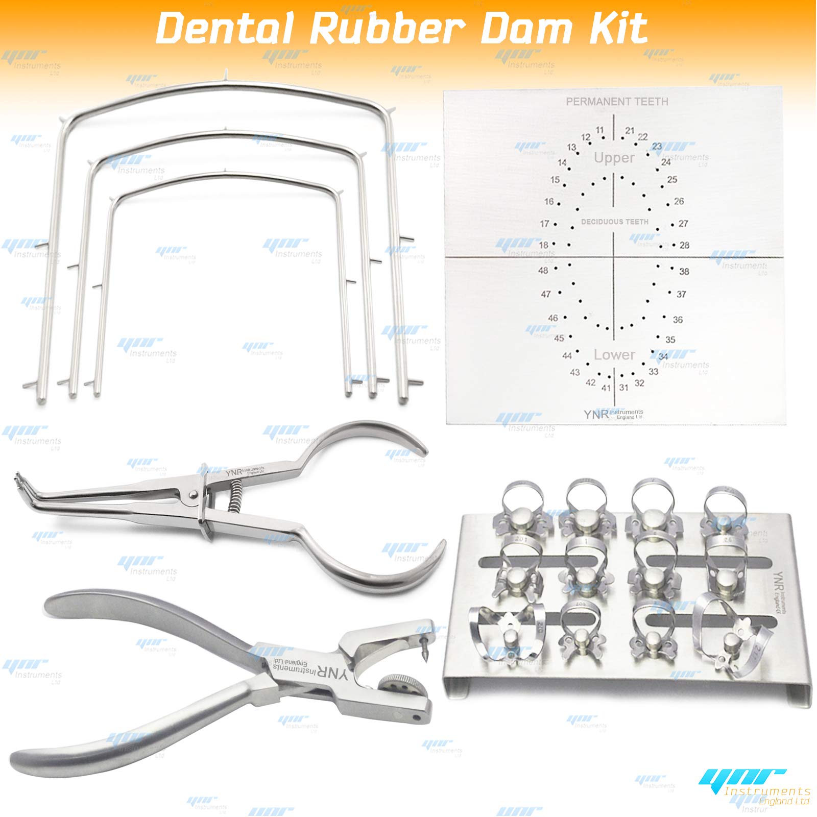 YNR® 18pc Pro Rubber Dam Kit Ainsworth Brewer Winged Rubber Dam Clamps Frame CE