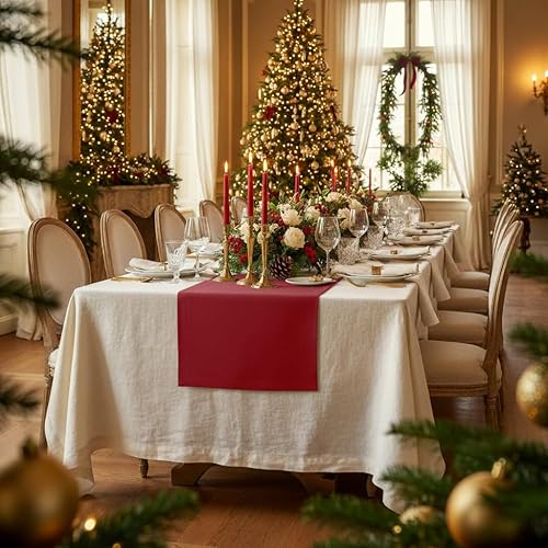 Miniatura 2 de D'Moksha Homes Camino de mesa de lino rojo de 60 pulgadas, 100% lino puro, 14 x 60 pulgadas para mesas de café, tocador, San Valentín, primavera,