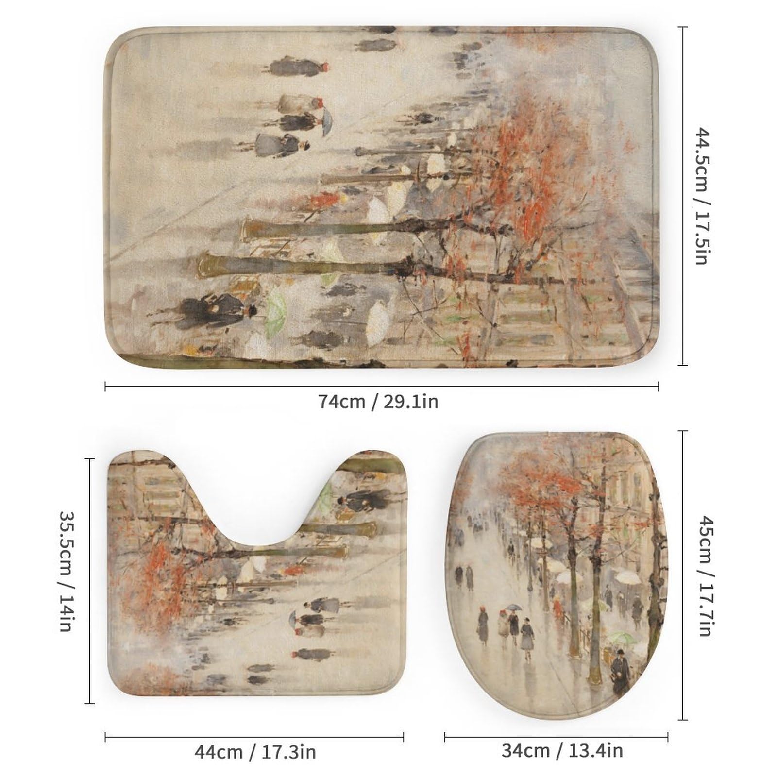 Set di 4 tende da doccia impermeabili astratte per il bagno, set di decorazioni per il bagno in stile country francese con tenda da doccia e tappeti e accessori
