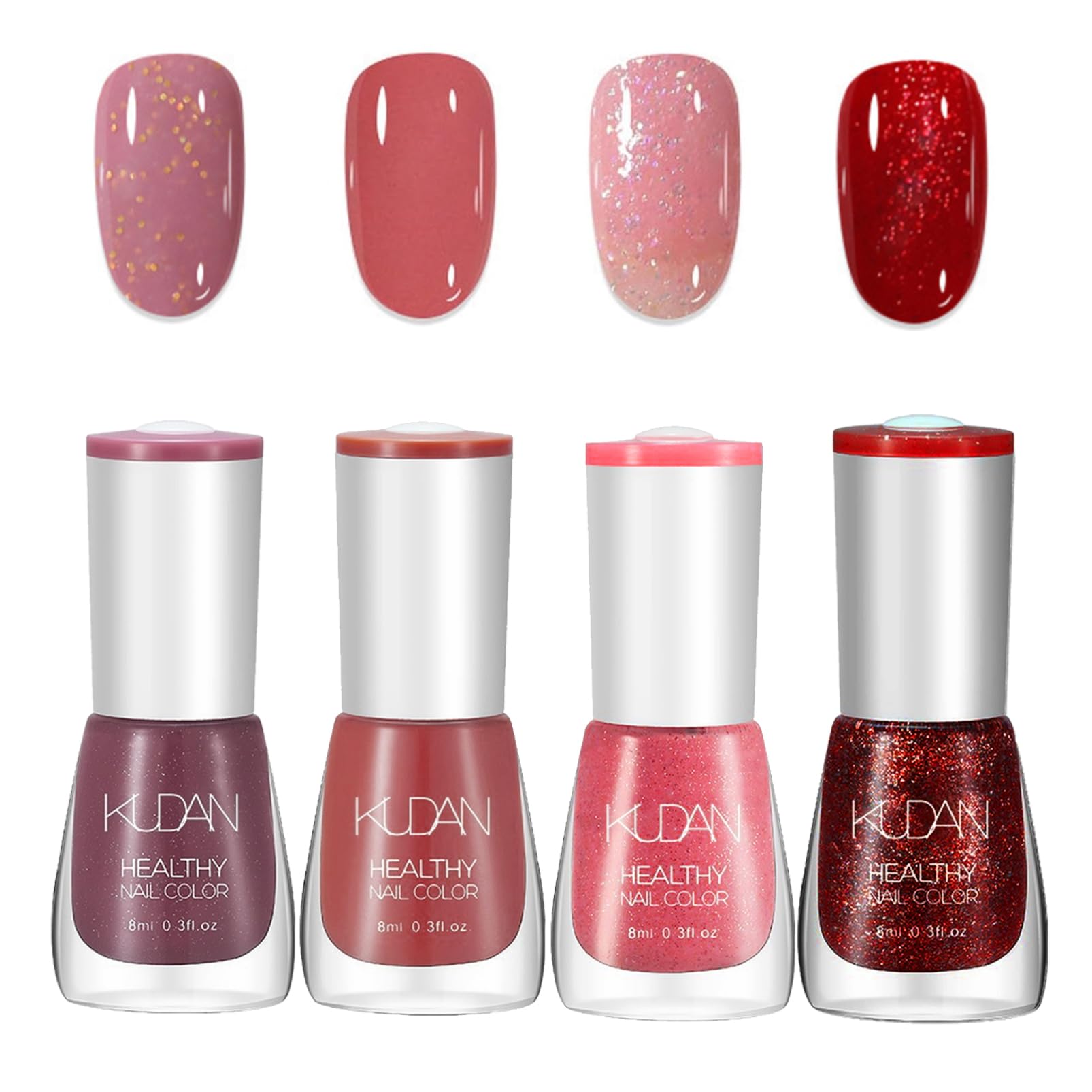4PCS Nagellack Set - Schnell trocknende & lang anhaltende Nagellack auf Wasserbasis - Nail Polish für DIY Nageldesign (4PCS A Set Red Style, Normal)