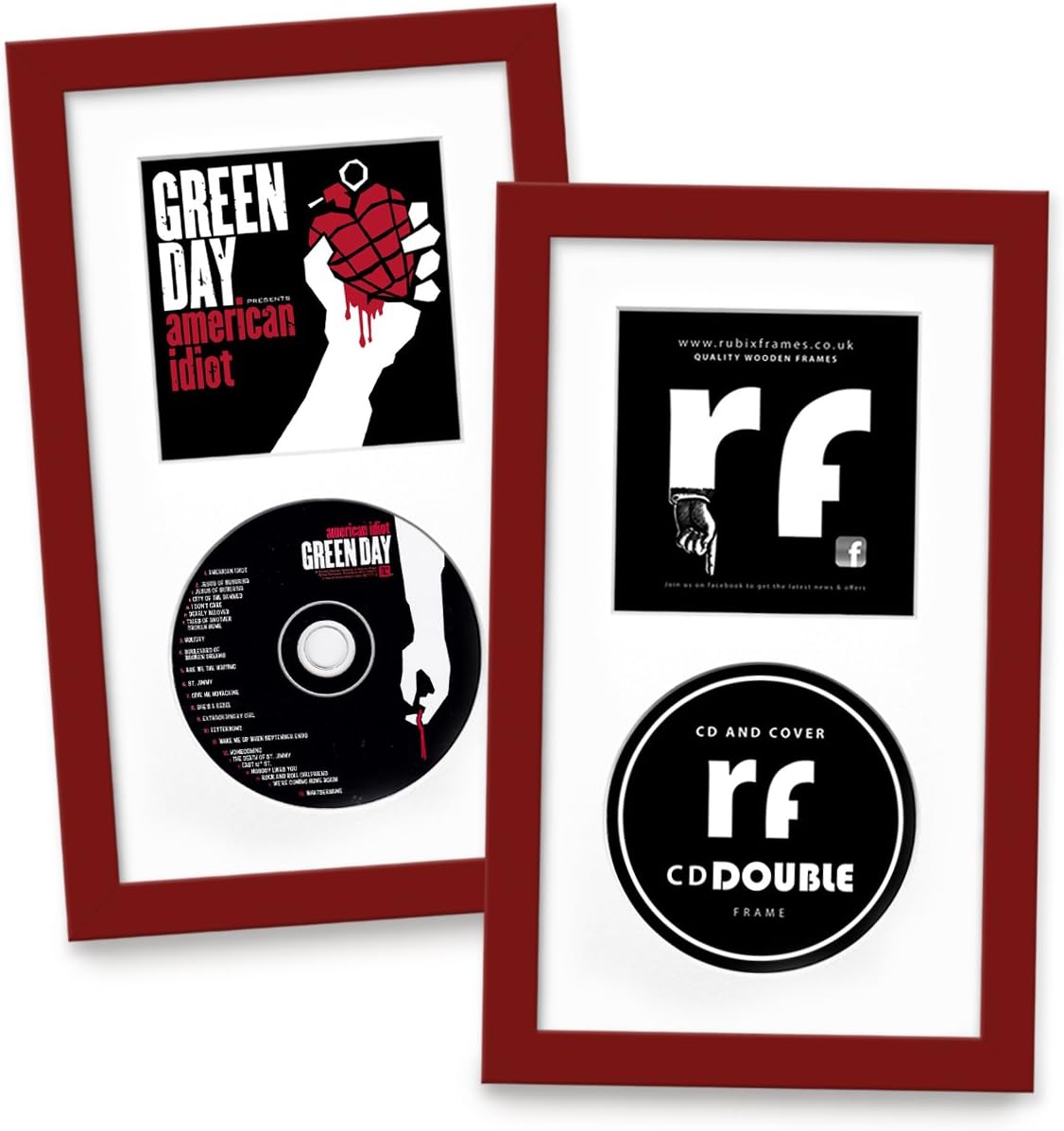 CD Frame Disc and Cover - DARK RED - Display the Compact Disc Cover and Disc - Quality Wooden Picture Frame with Acid Free Mount and Conservation Backing - Hand made to Order in England, Devon, UK by RUBIX FRAMES